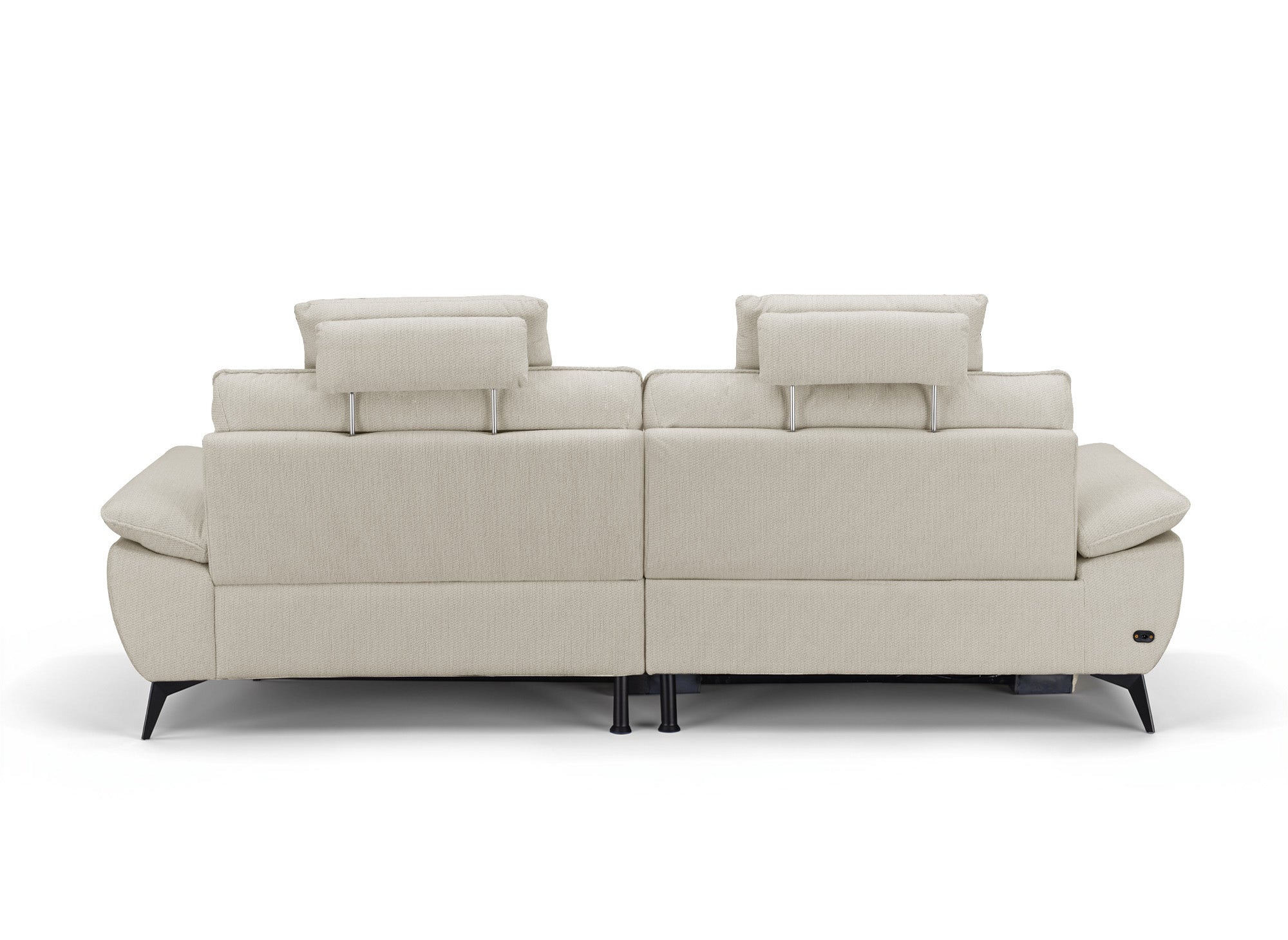 LYANA elektrisches Ecksofa mit Relaxfunktion in beigefarbenem, meliertem Samt – rechte Ecke