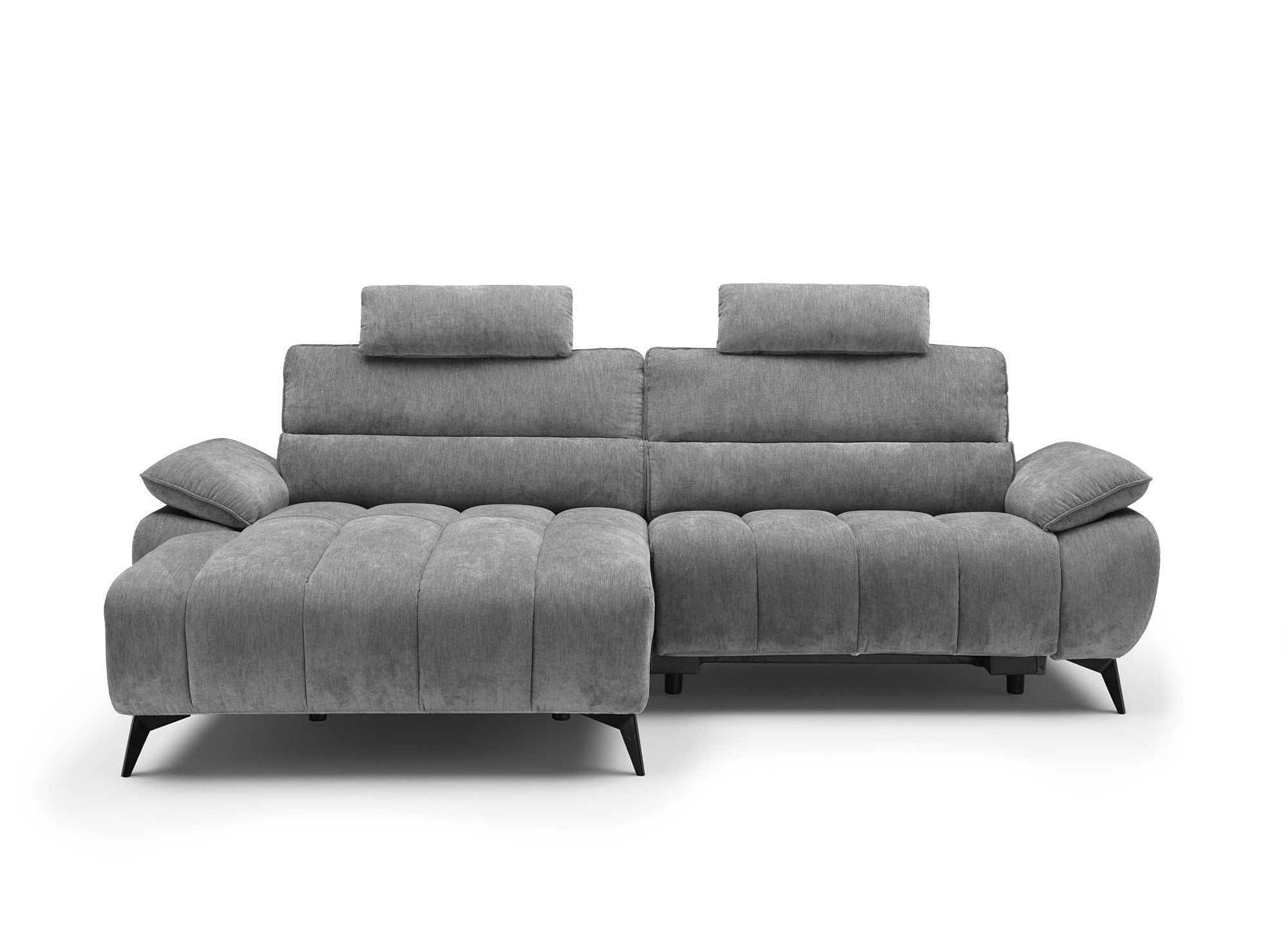 LYANA elektrisches Ecksofa mit Relaxfunktion in grau meliertem Samt - Linke Ecke