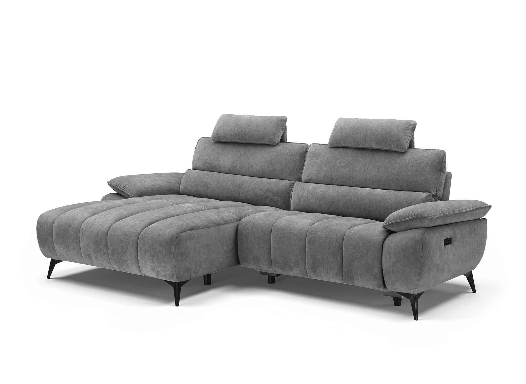 LYANA elektrisches Ecksofa mit Relaxfunktion in grau meliertem Samt - Linke Ecke