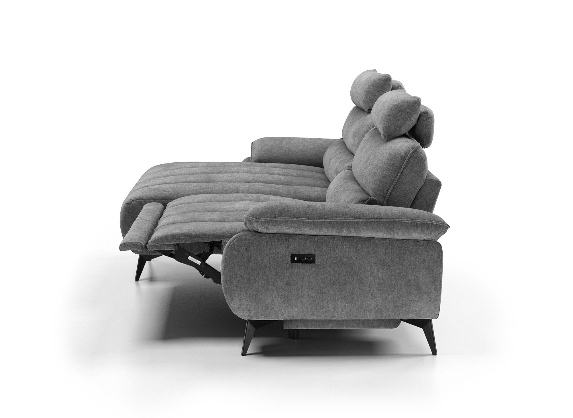 LYANA elektrisches Ecksofa mit Relaxfunktion in grau meliertem Samt - Linke Ecke