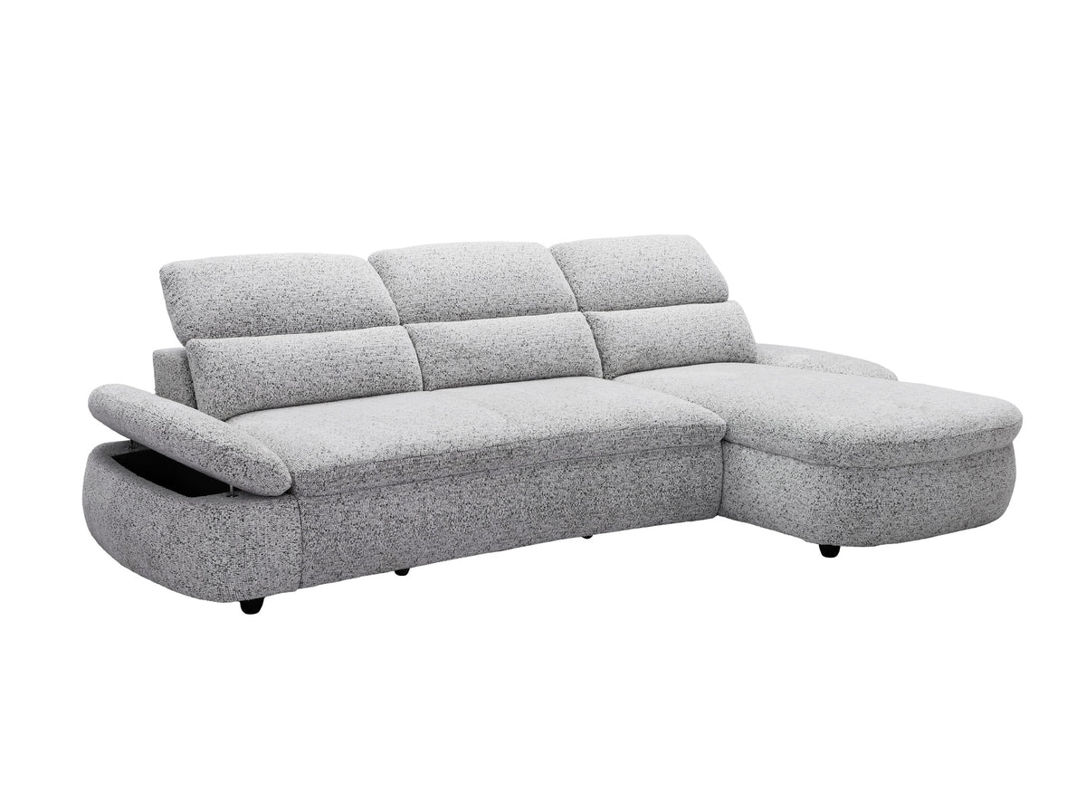 Elektrisches Relax-Ecksofa aus grauem Frotteestoff CLEMENT – rechtwinklig