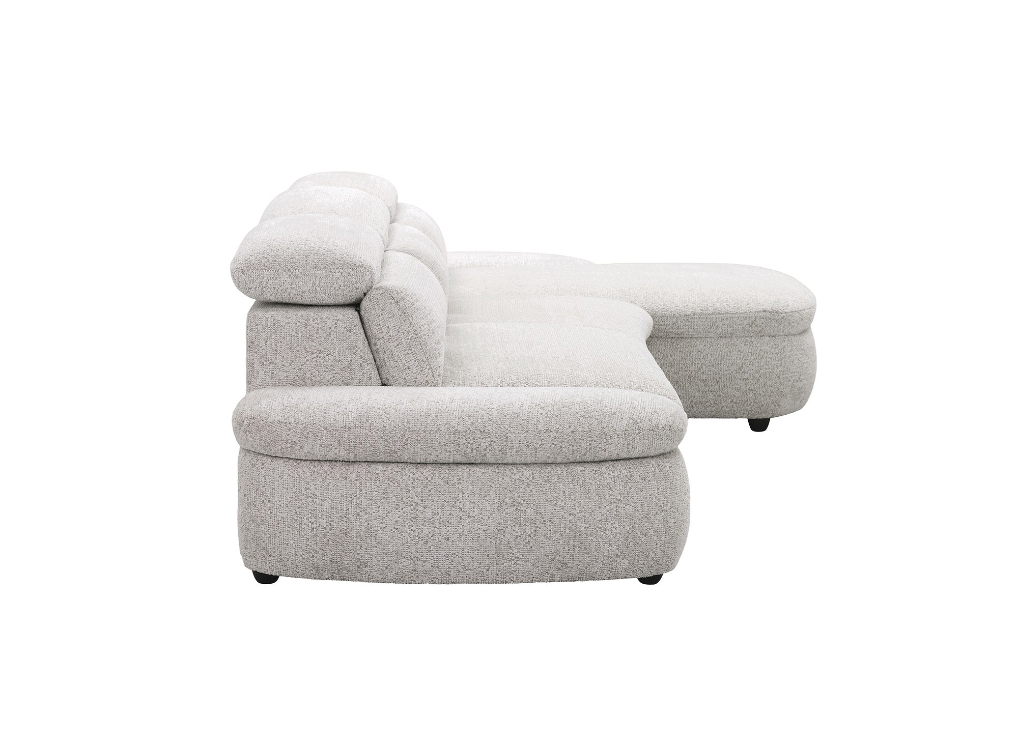 Elektrisches Relax-Ecksofa aus beigem Frotteestoff CLEMENT – rechtwinklig