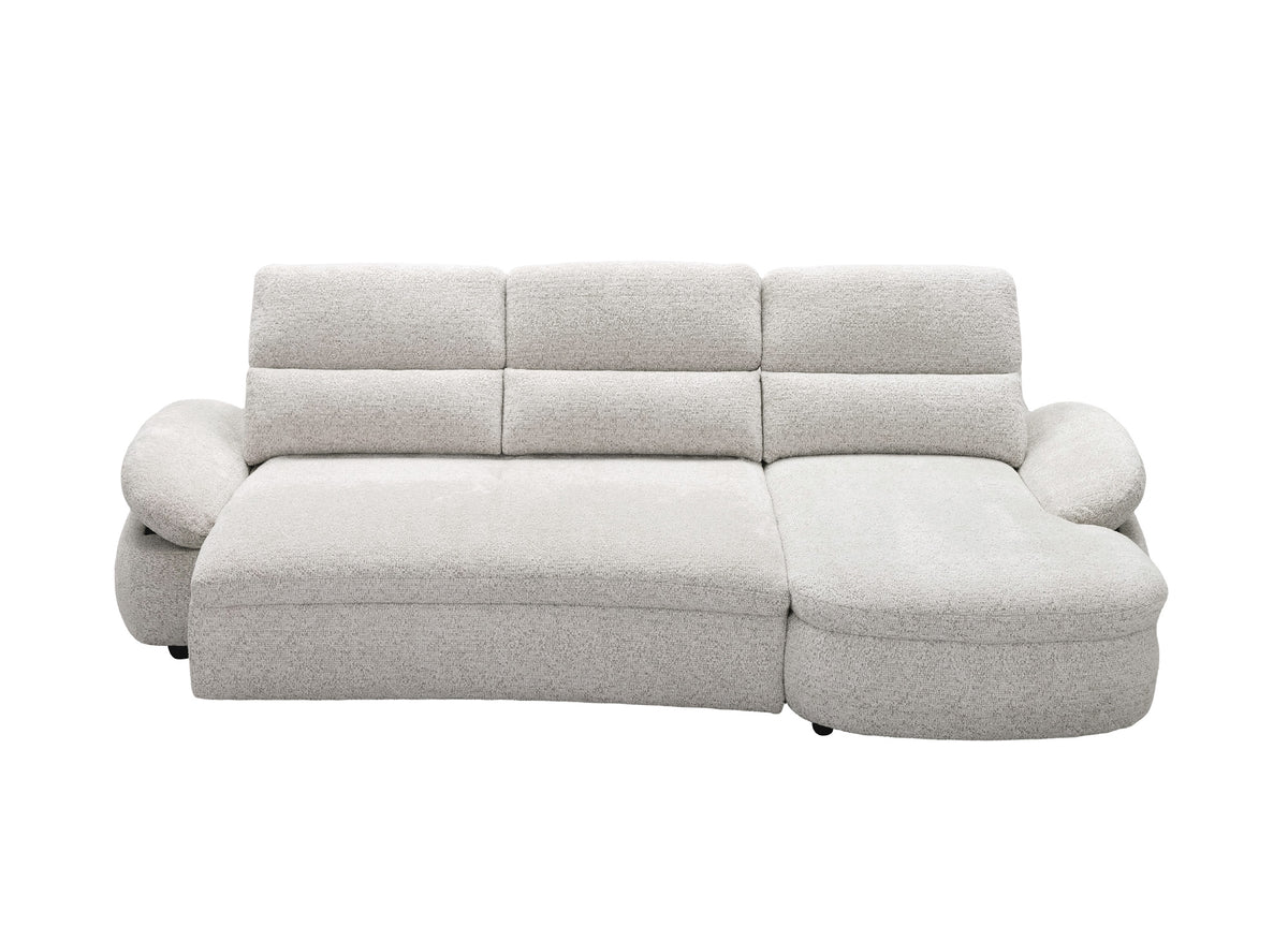 Elektrisches Relax-Ecksofa aus beigem Frotteestoff CLEMENT – rechtwinklig