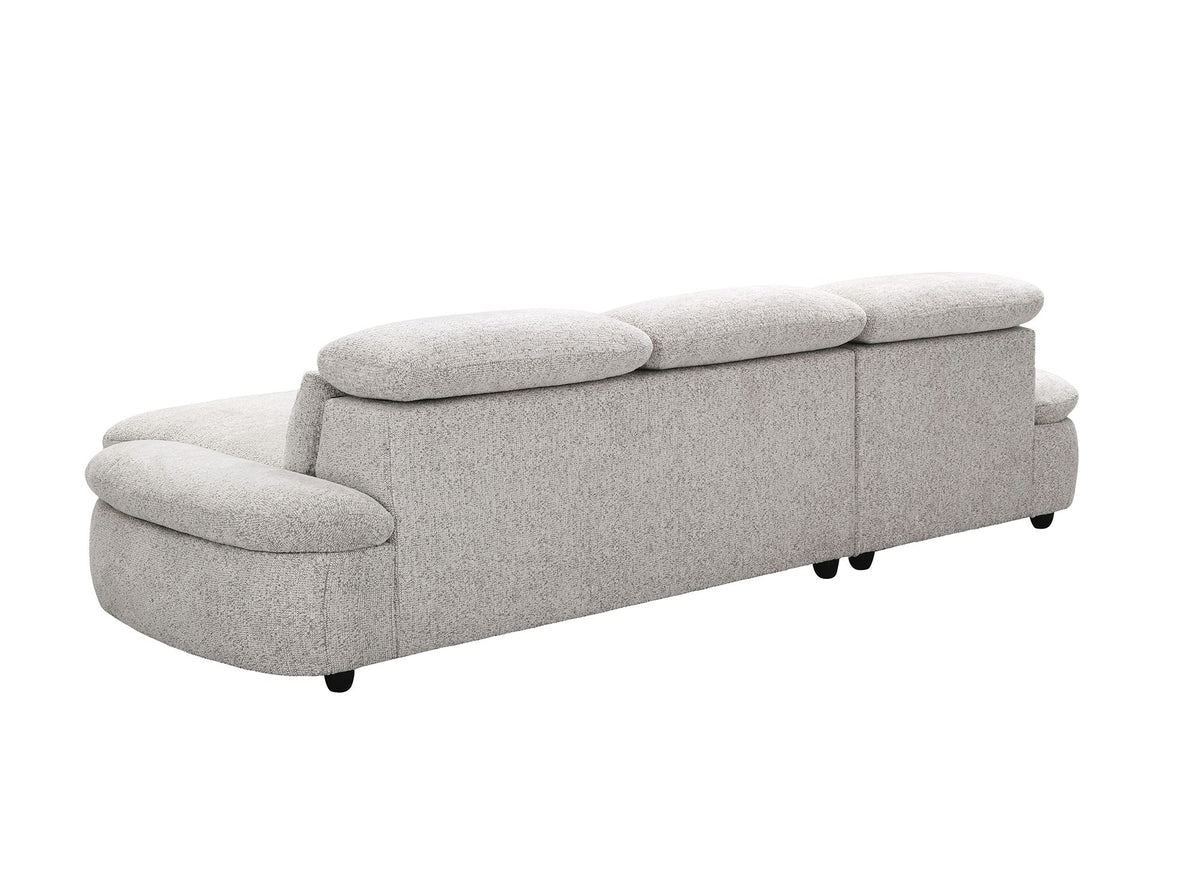Elektrisches Relax-Ecksofa aus beigem Frotteestoff CLEMENT – Linke Ecke