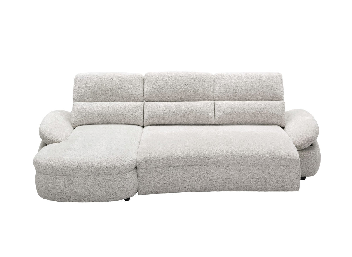 Elektrisches Relax-Ecksofa aus beigem Frotteestoff CLEMENT – Linke Ecke