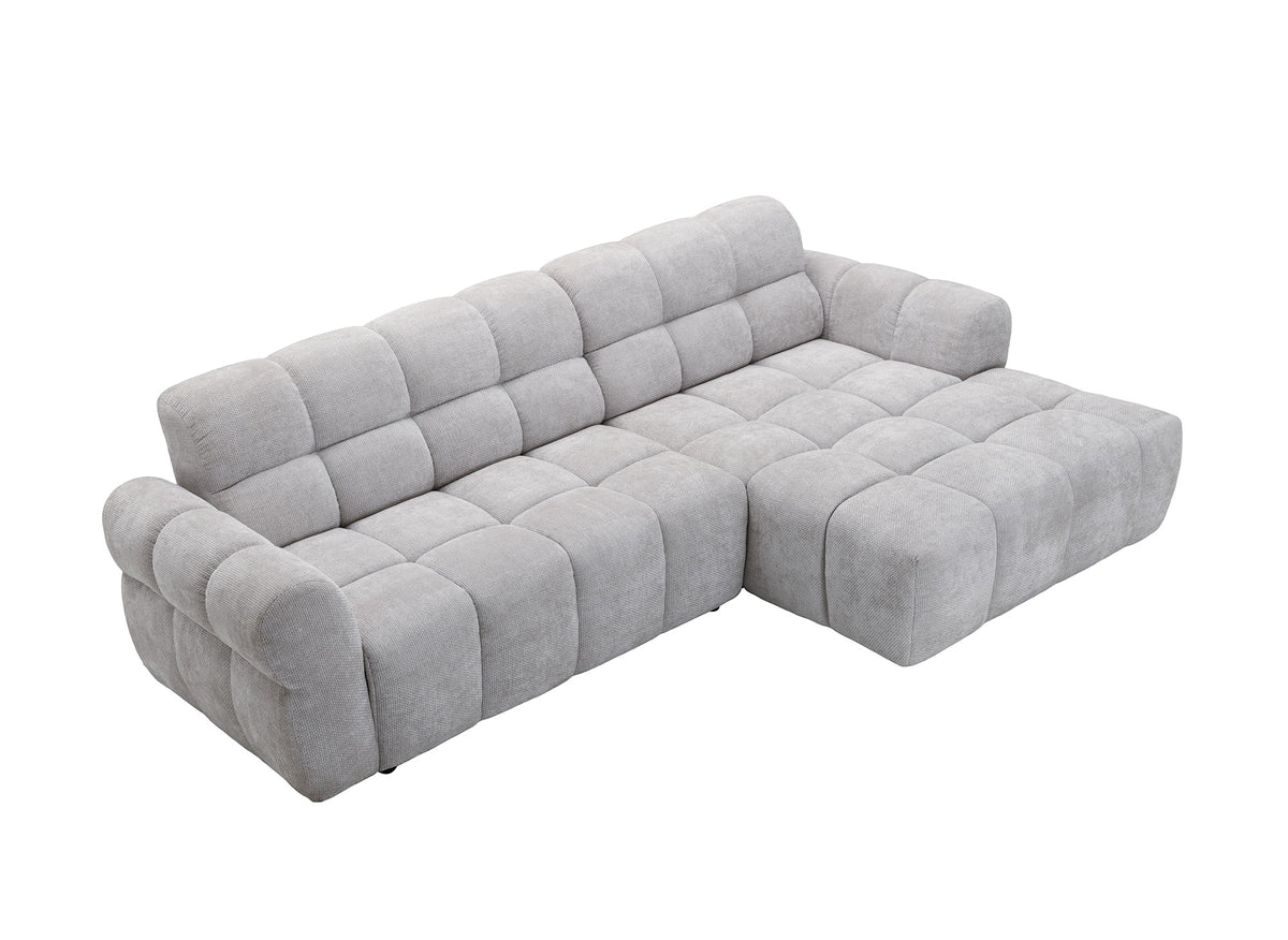 Festes Ecksofa aus hellgrauem strukturiertem Samt JAROD – Rechte Ecke