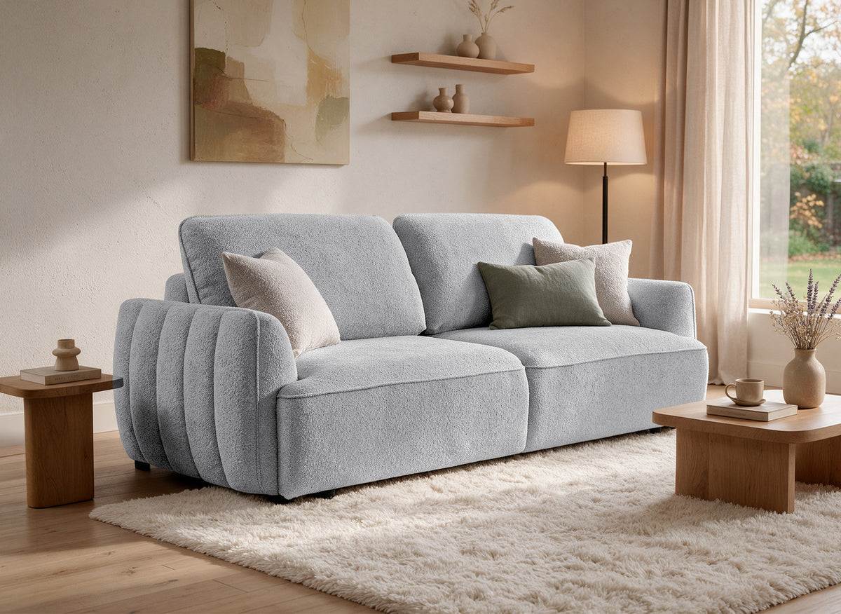 Gerades 3-Sitzer-Umwandelsofa mit Truhe aus grauem French-Terry-Stoff LAUDINE