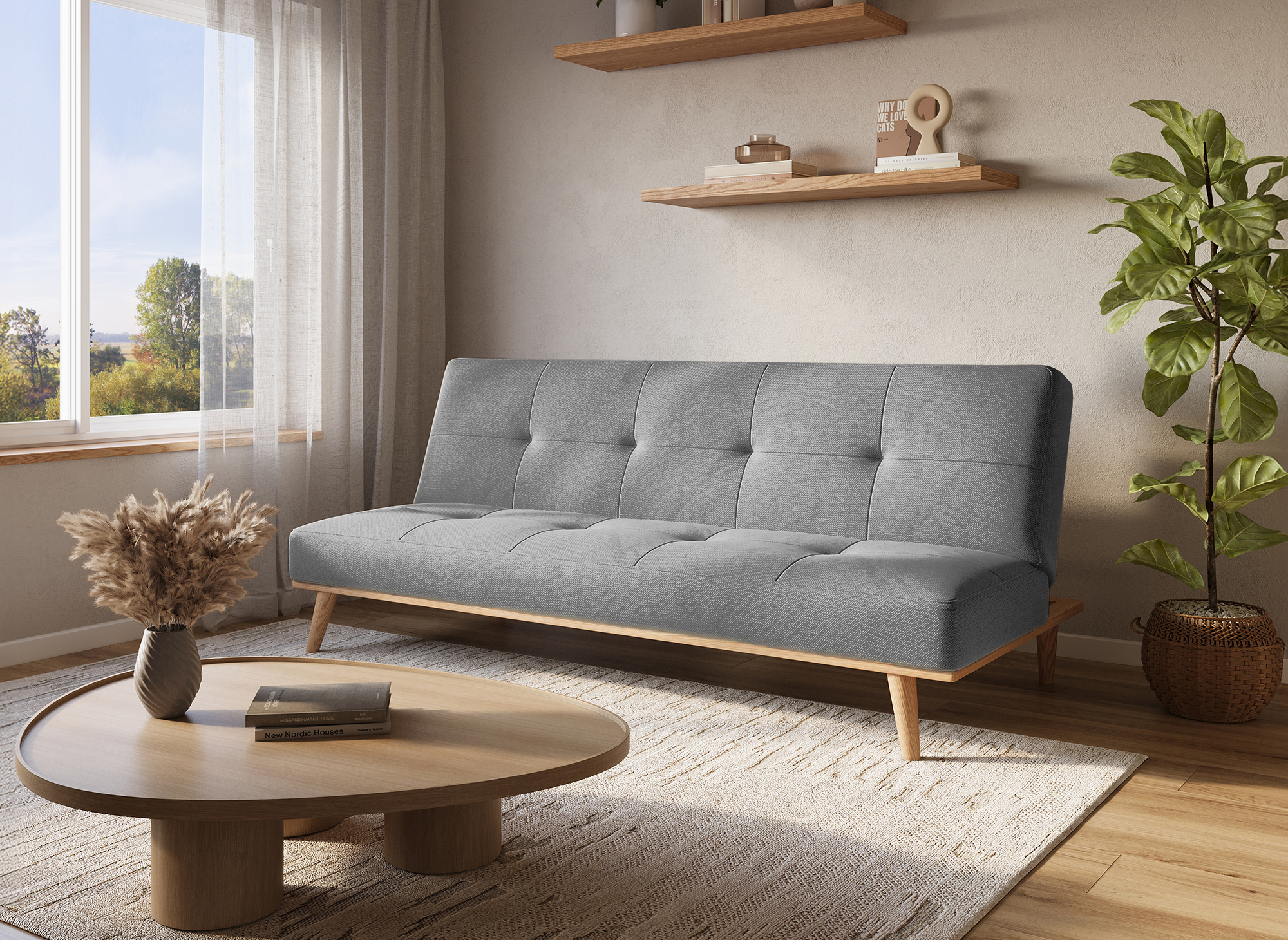 Skandinavisches 3-Sitzer-Schlafsofa JESSY, grau