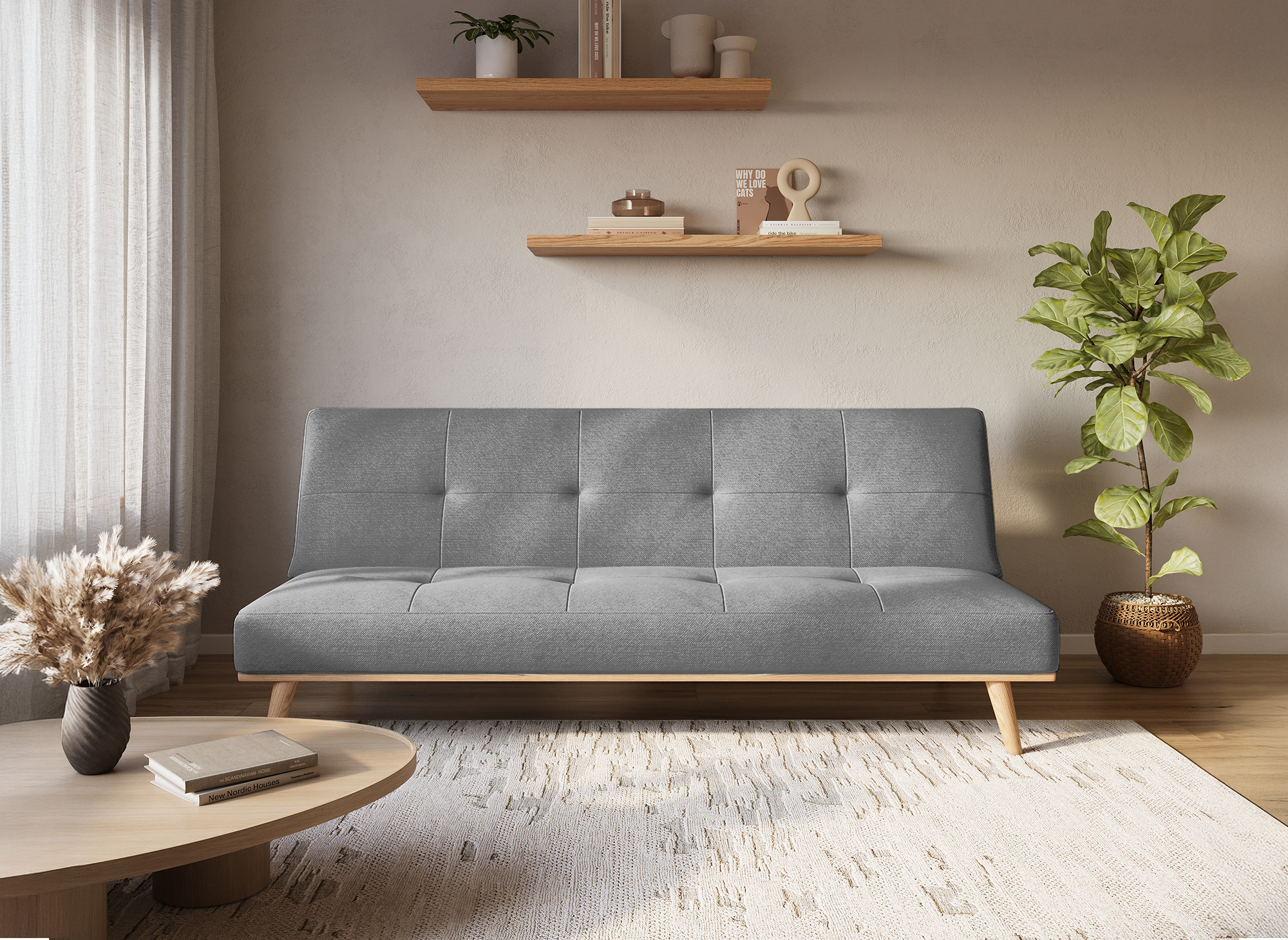 Skandinavisches 3-Sitzer-Schlafsofa JESSY, grau