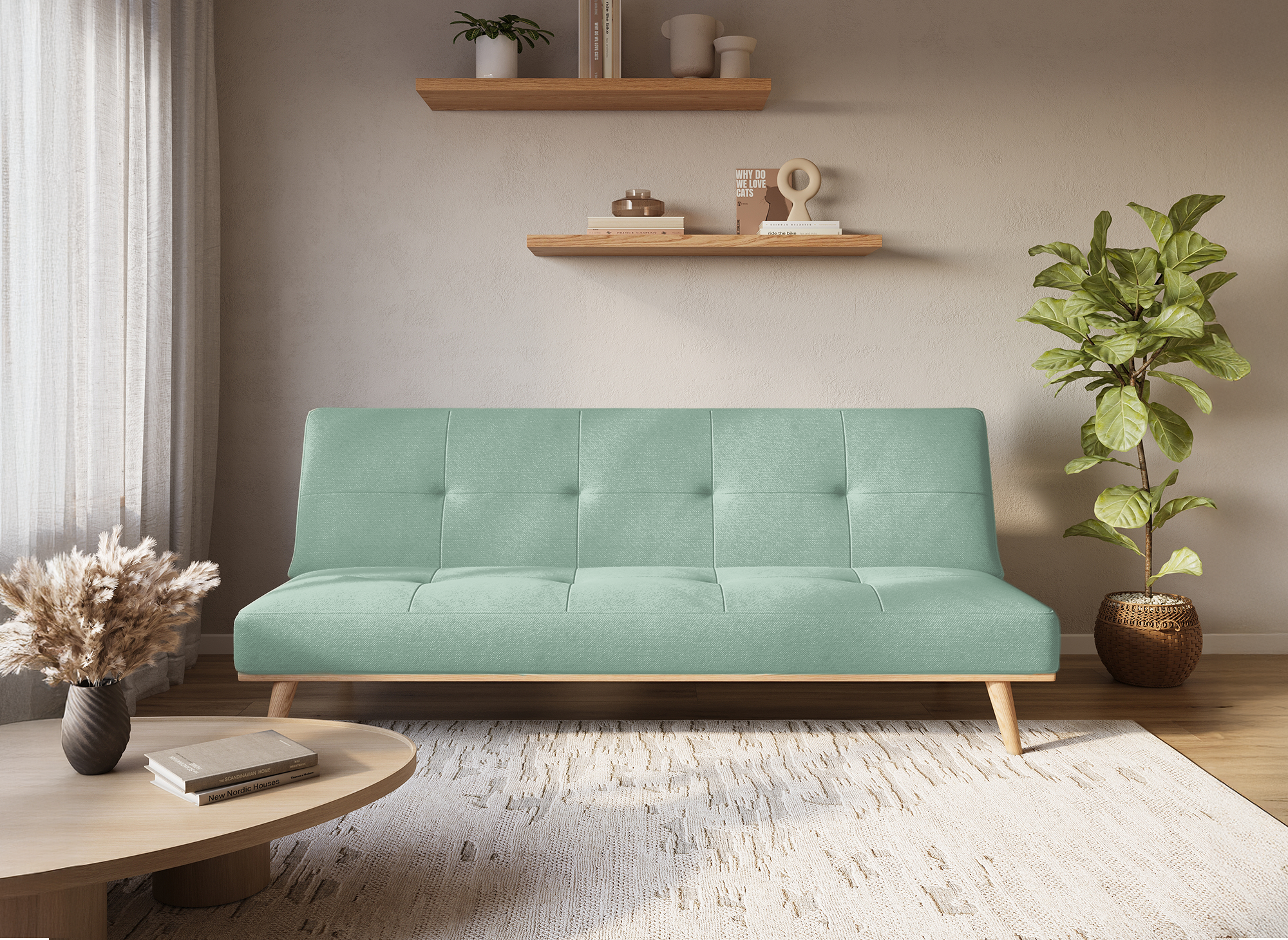 JESSY skandinavisches 3-Sitzer-Schlafsofa in Wassergrün