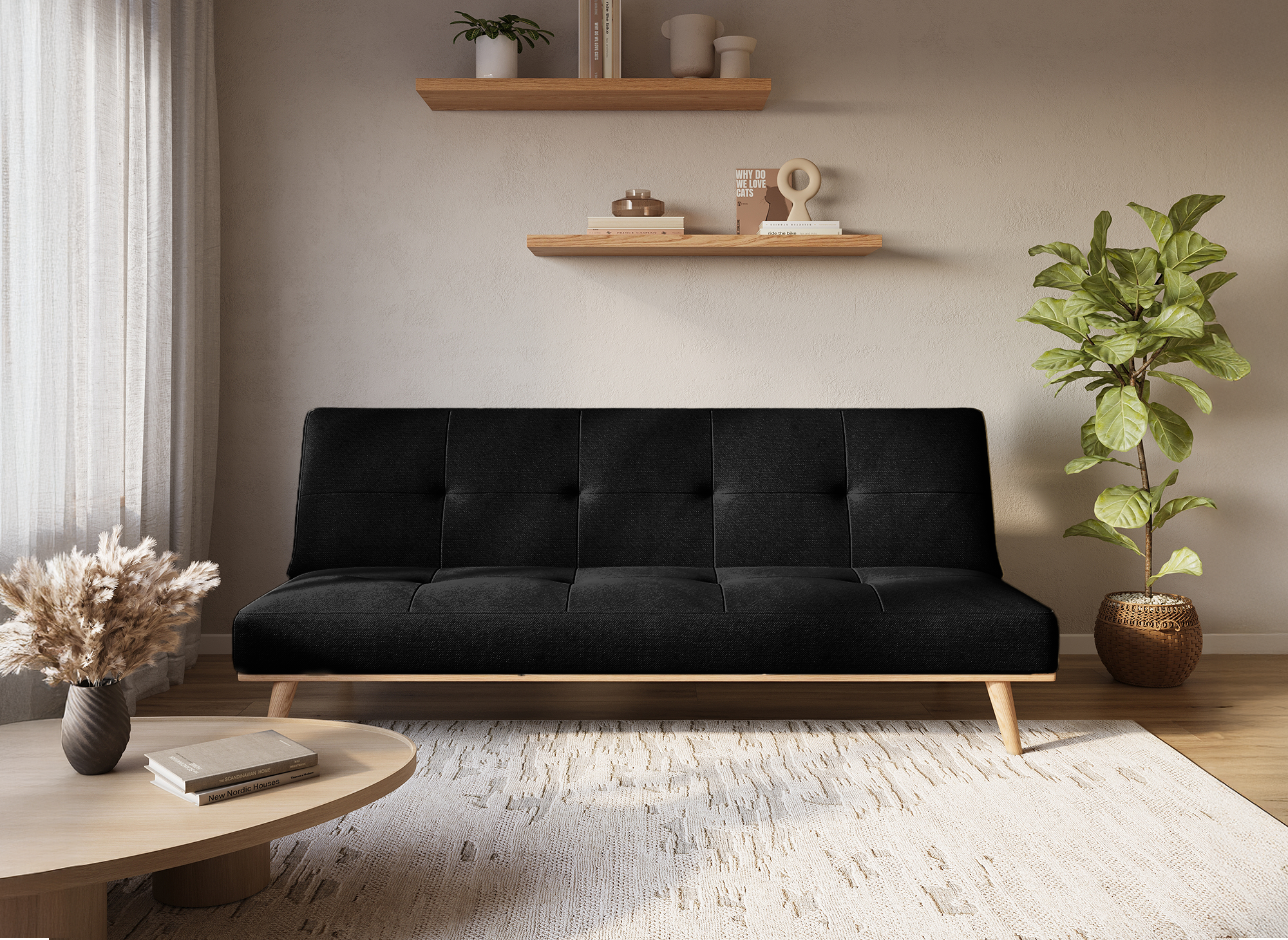 JESSY 3-Sitzer skandinavisches Schlafsofa in Schwarz