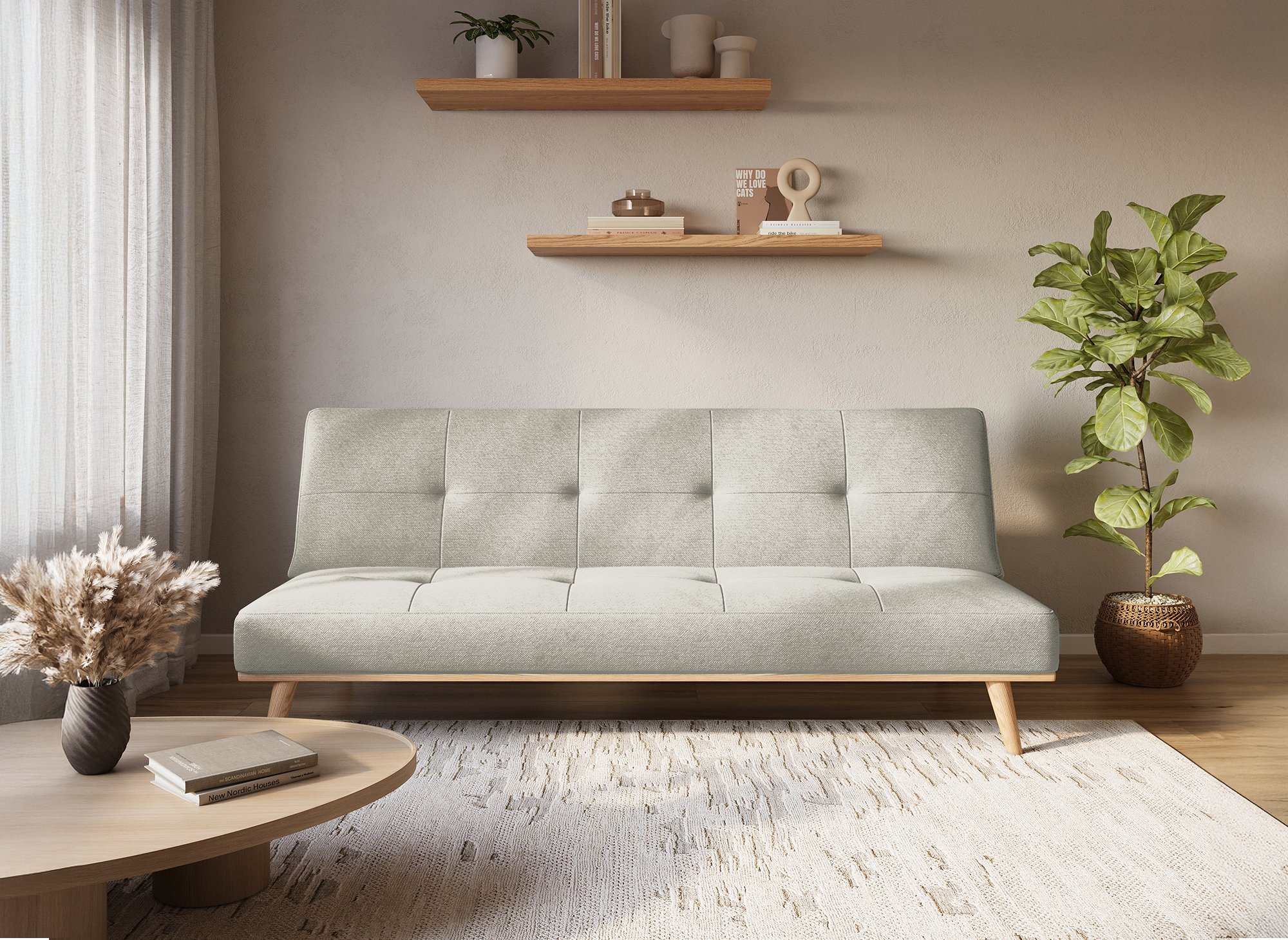 JESSY beiges skandinavisches 3-Sitzer-Schlafsofa
