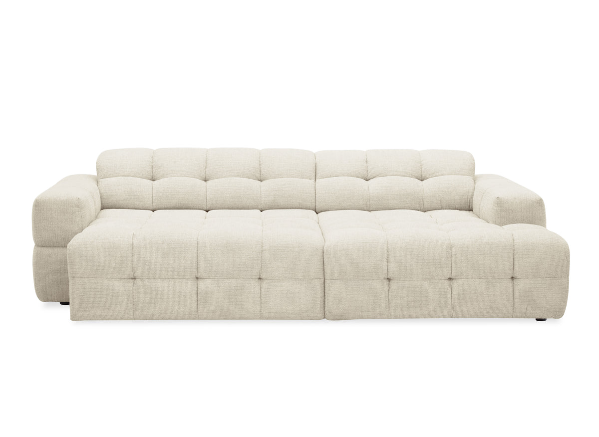 Elektrisches Ecksofa FEDORA aus beigem strukturiertem Samt - Ecke rechts