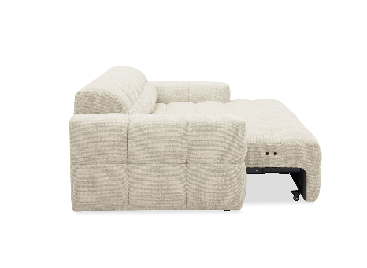 Elektrisches Ecksofa FEDORA aus beigem strukturiertem Samt - Ecke rechts