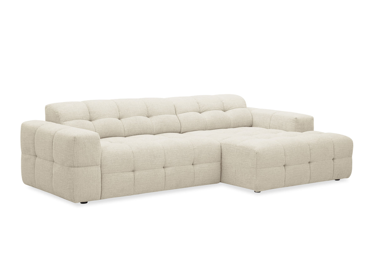 Elektrisches Ecksofa FEDORA aus beigem strukturiertem Samt - Ecke rechts