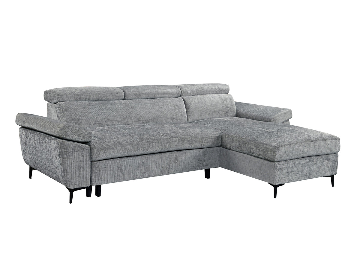 Canapé d'angle convertible en velours chiné gris foncé MONICA - Angle droit