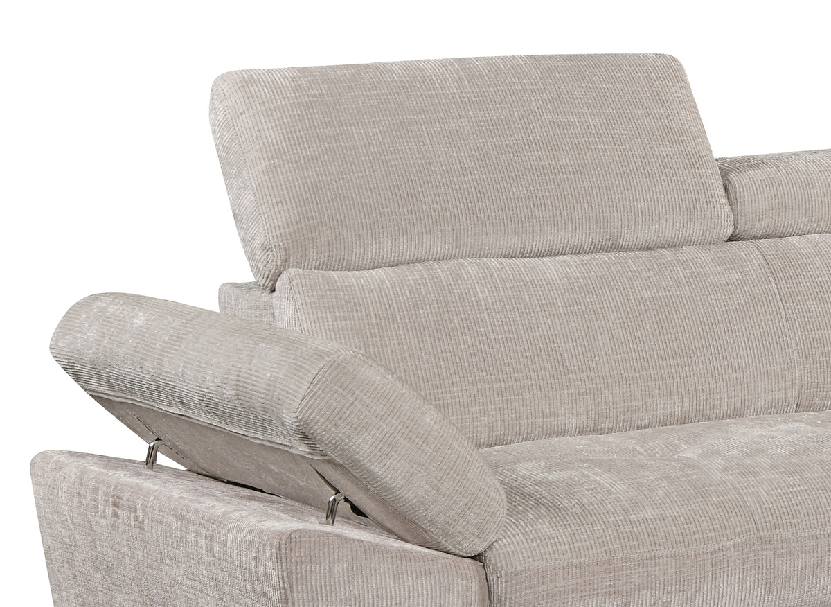 MONICA umwandelbares Ecksofa aus beige meliertem Samt – rechtwinklig