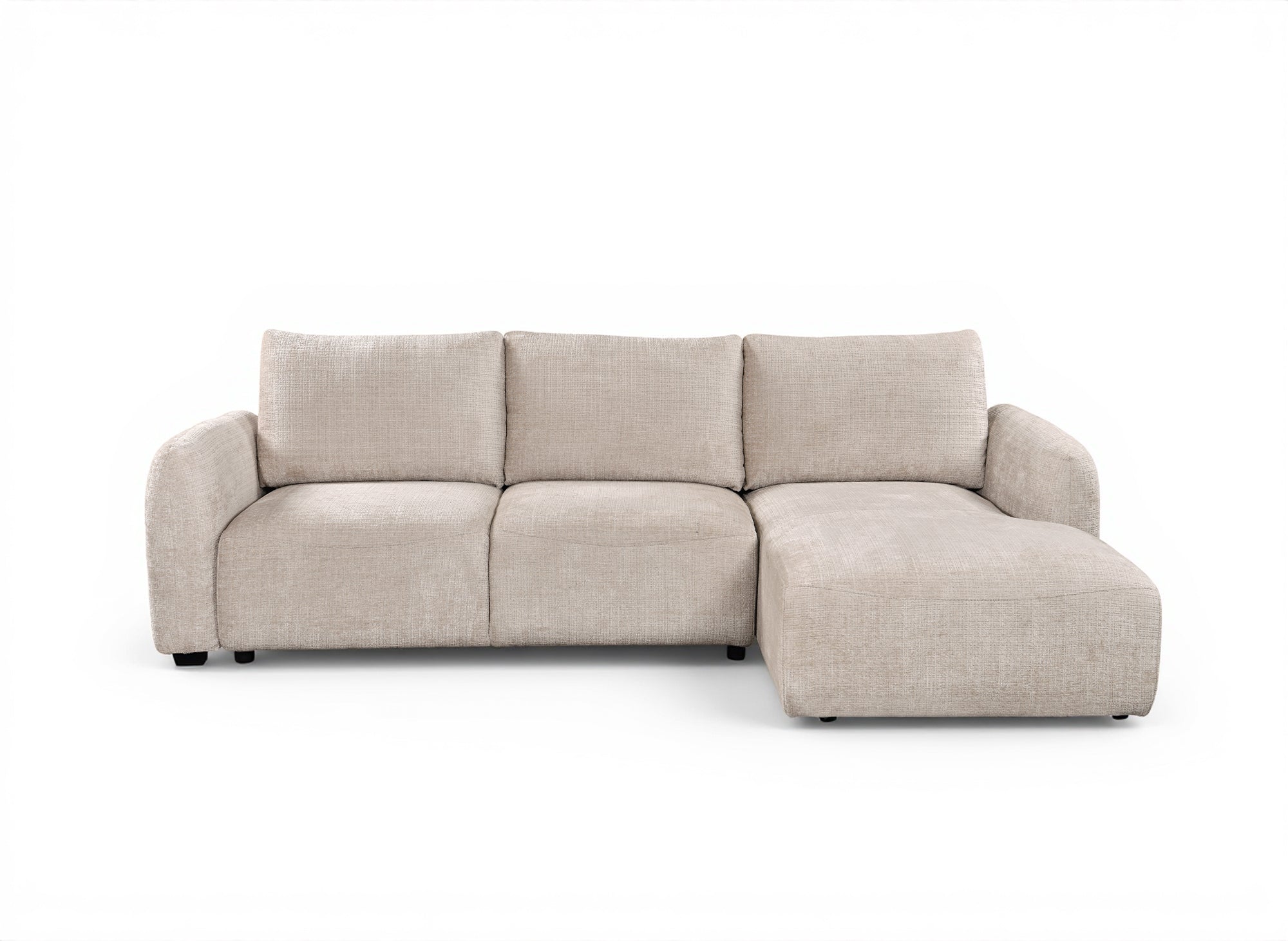 MARLA Ecksofa mit Stauraum in beigefarbenem, meliertem Samt – rechte Ecke