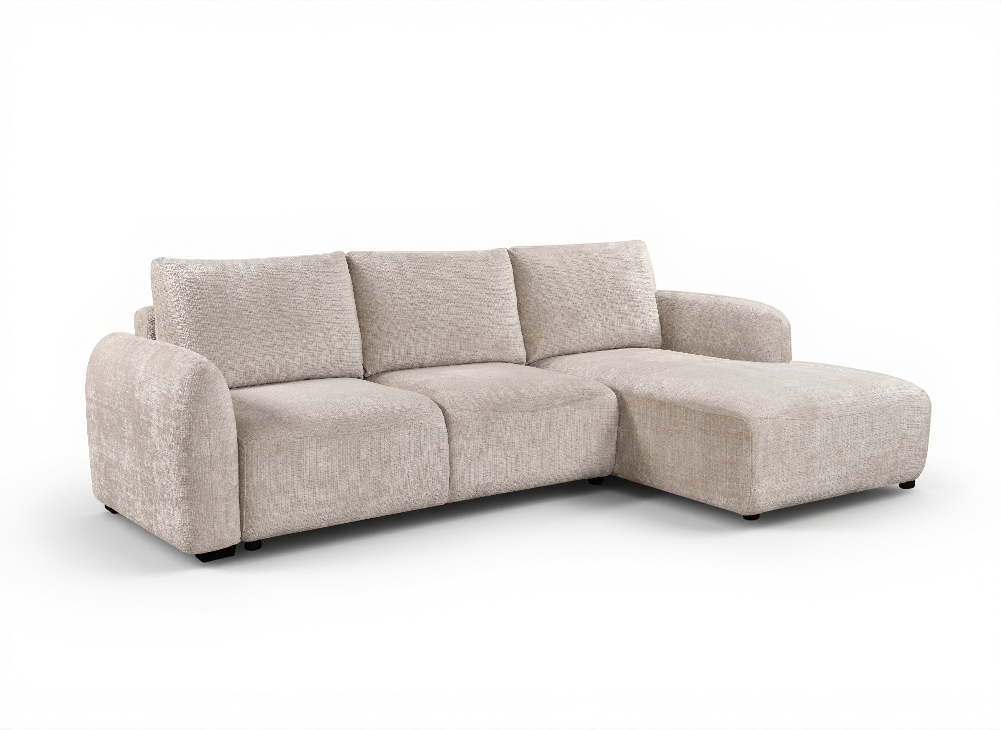 MARLA Ecksofa mit Stauraum in beigefarbenem, meliertem Samt – rechte Ecke