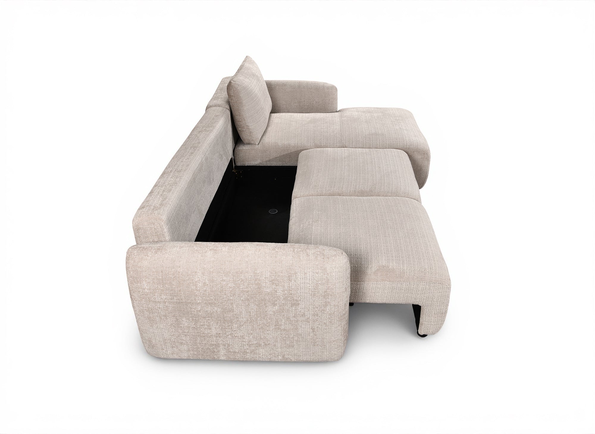 MARLA Ecksofa mit Stauraum in beigefarbenem, meliertem Samt – rechte Ecke