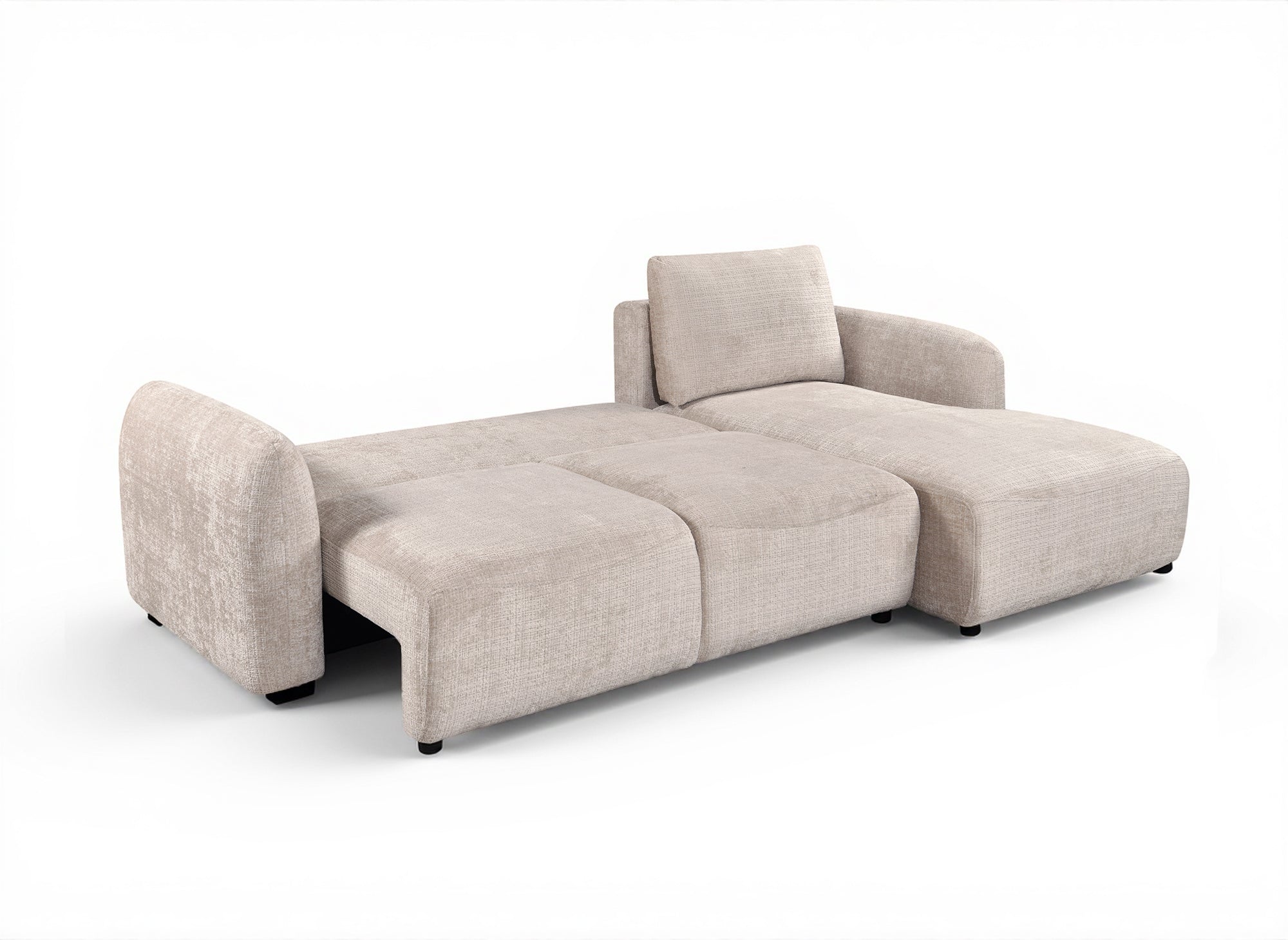 MARLA Ecksofa mit Stauraum in beigefarbenem, meliertem Samt – rechte Ecke