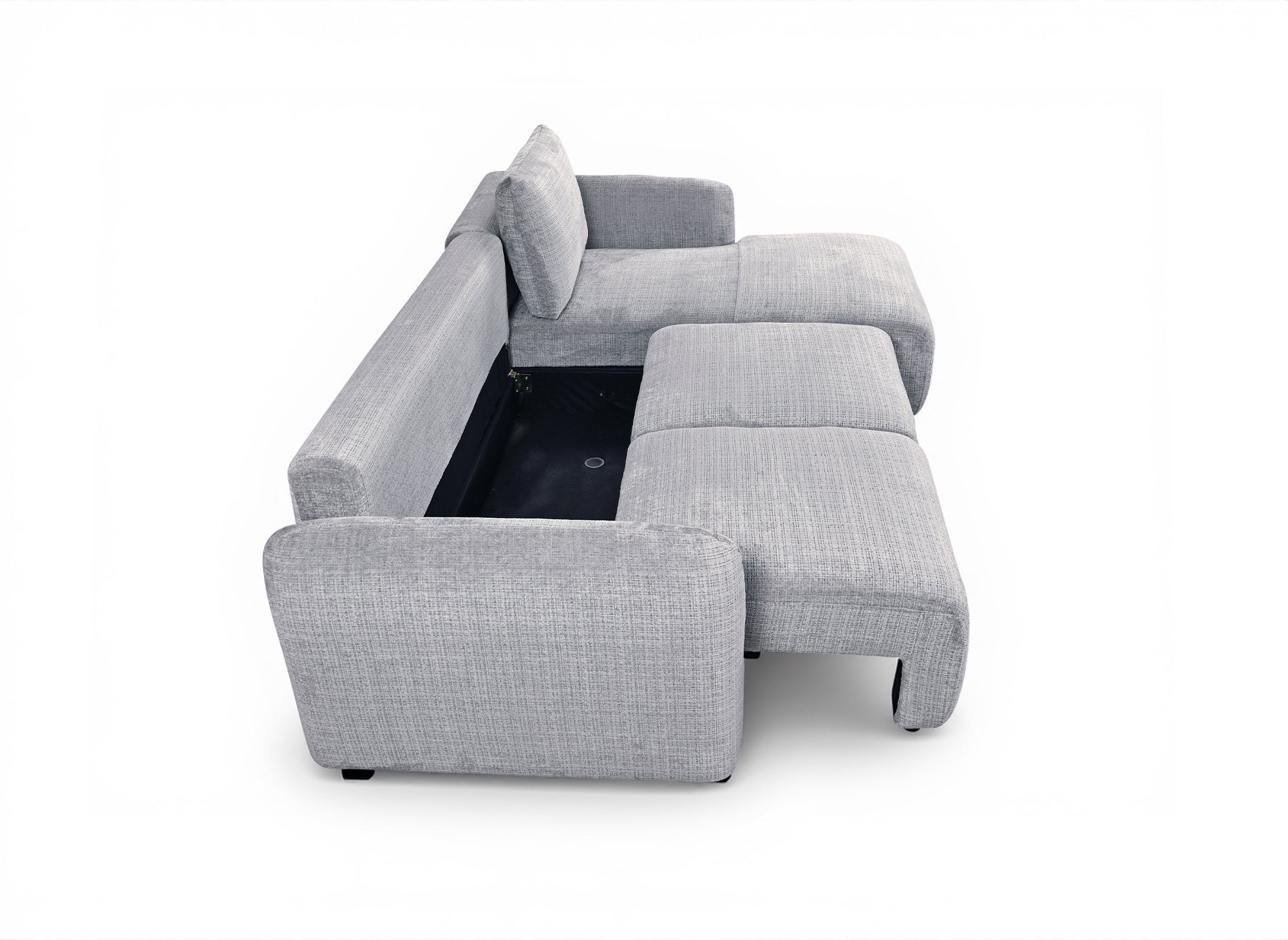 MARLA Ecksofa mit Stauraum in meliertem grauem Samt – rechte Ecke