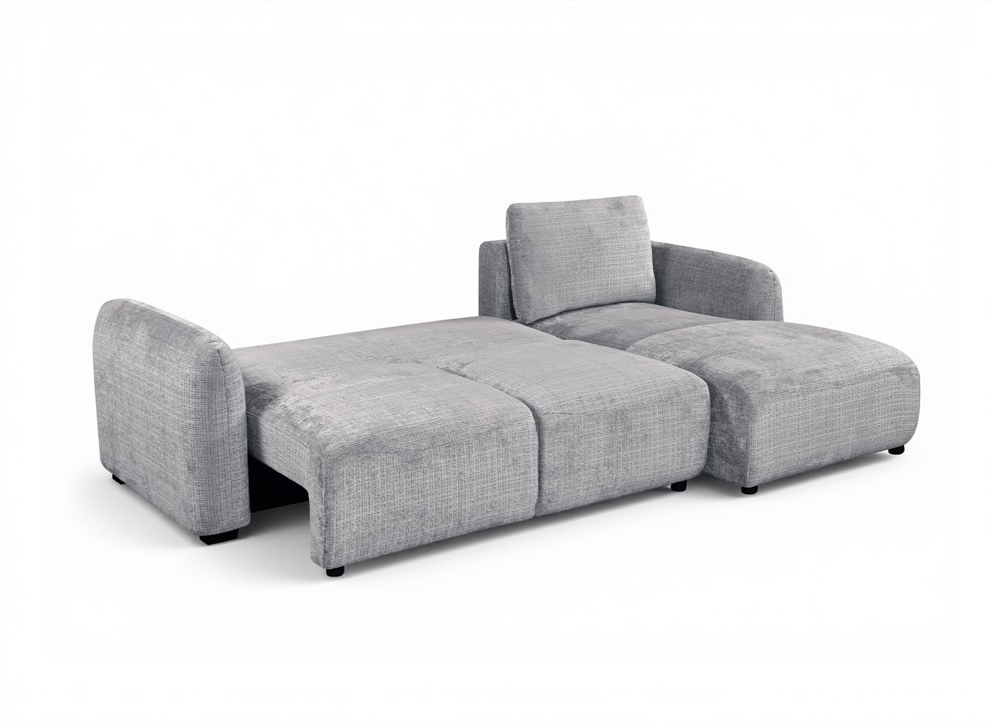 MARLA Ecksofa mit Stauraum in meliertem grauem Samt – rechte Ecke