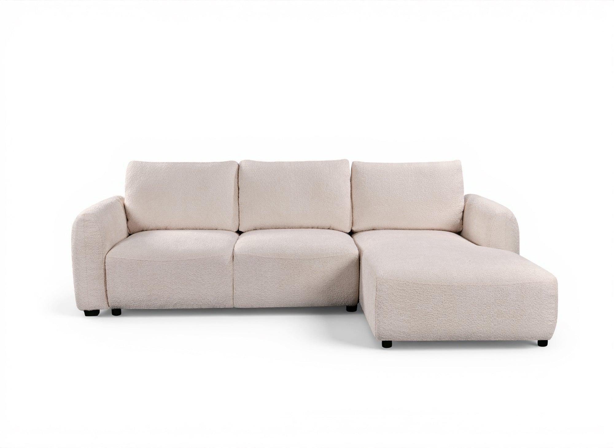 MARLA Ecksofa aus beigefarbenem Frotteestoff mit Stauraum - rechtwinklig