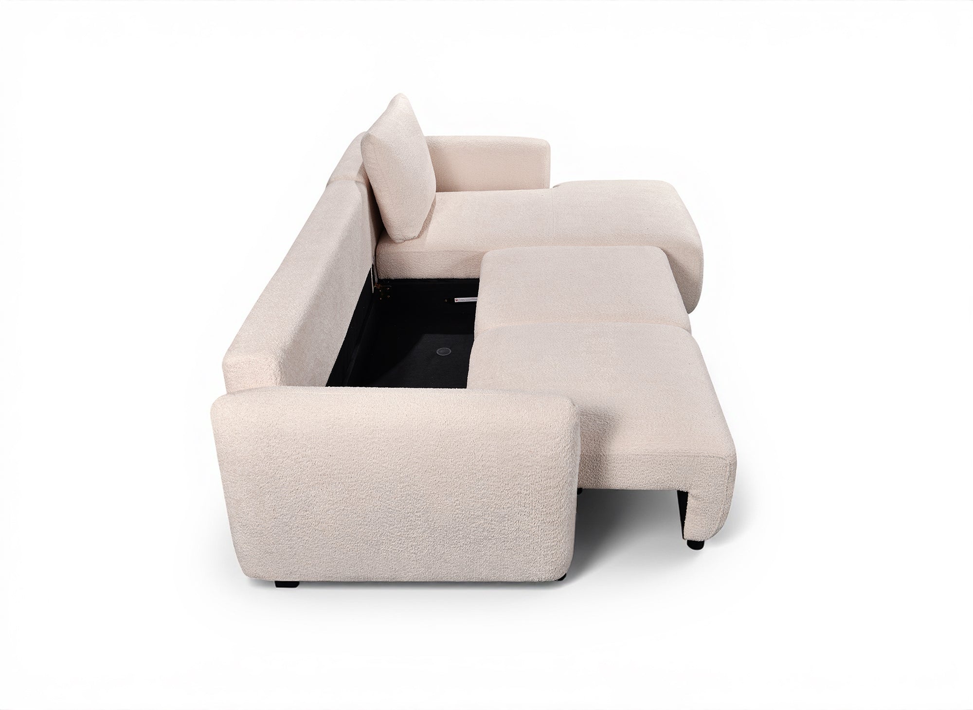 MARLA Ecksofa aus beigefarbenem Frotteestoff mit Stauraum - rechtwinklig