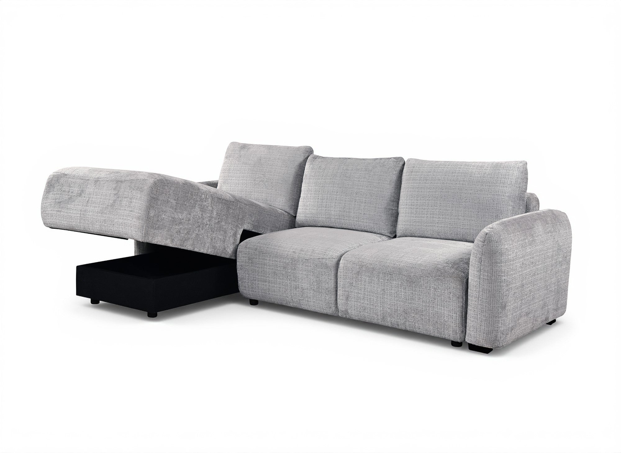 MARLA Ecksofa mit Stauraum in grau meliertem Samt - Linke Ecke