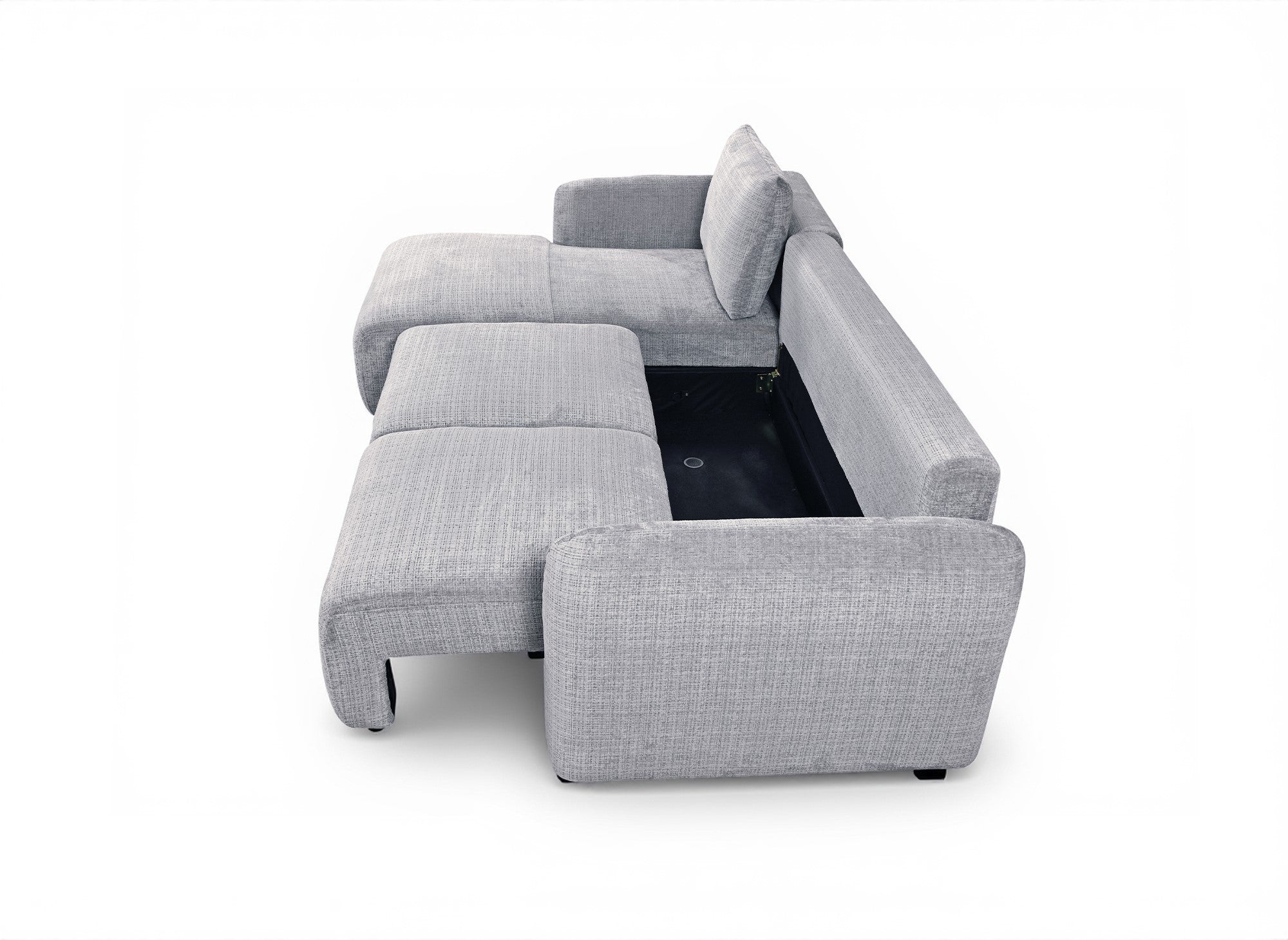 MARLA Ecksofa mit Stauraum in grau meliertem Samt - Linke Ecke