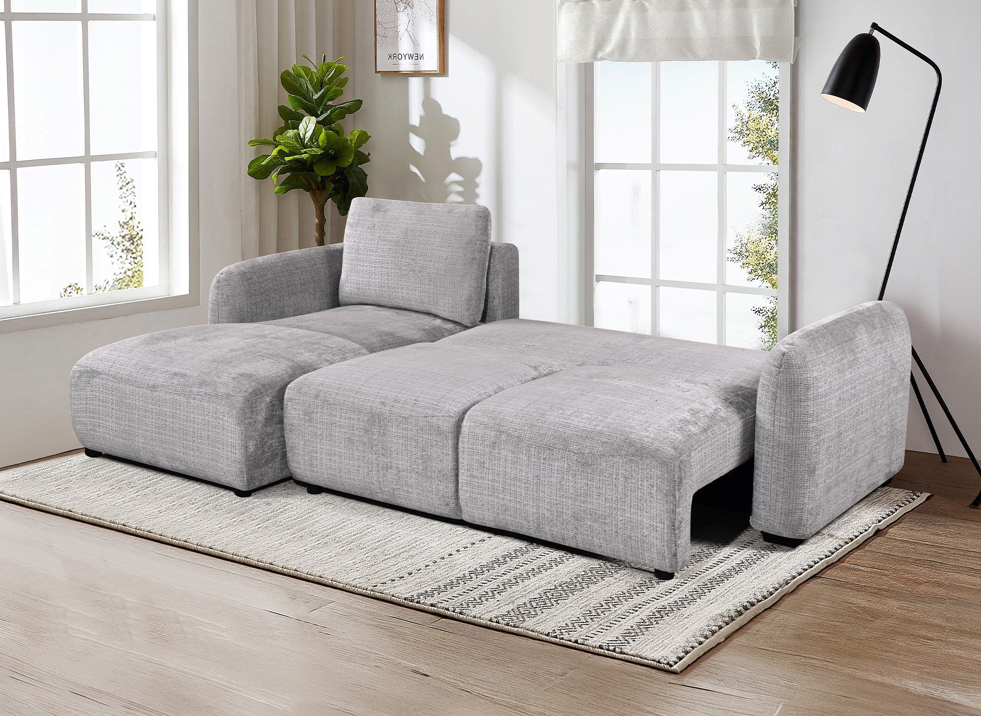 MARLA Ecksofa mit Stauraum in grau meliertem Samt - Linke Ecke