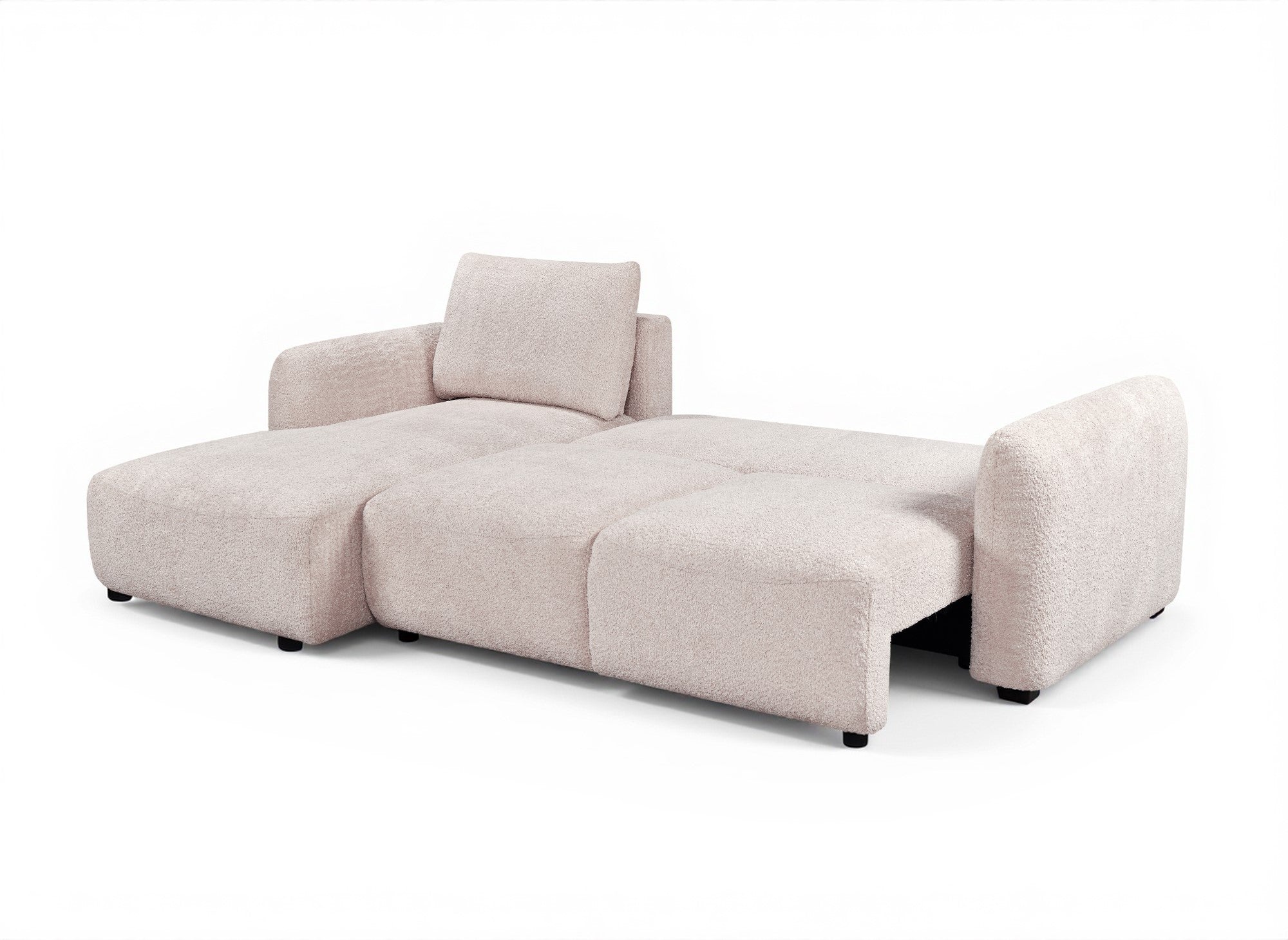 MARLA Ecksofa aus beigefarbenem Frotteestoff mit Stauraum – Linke Ecke