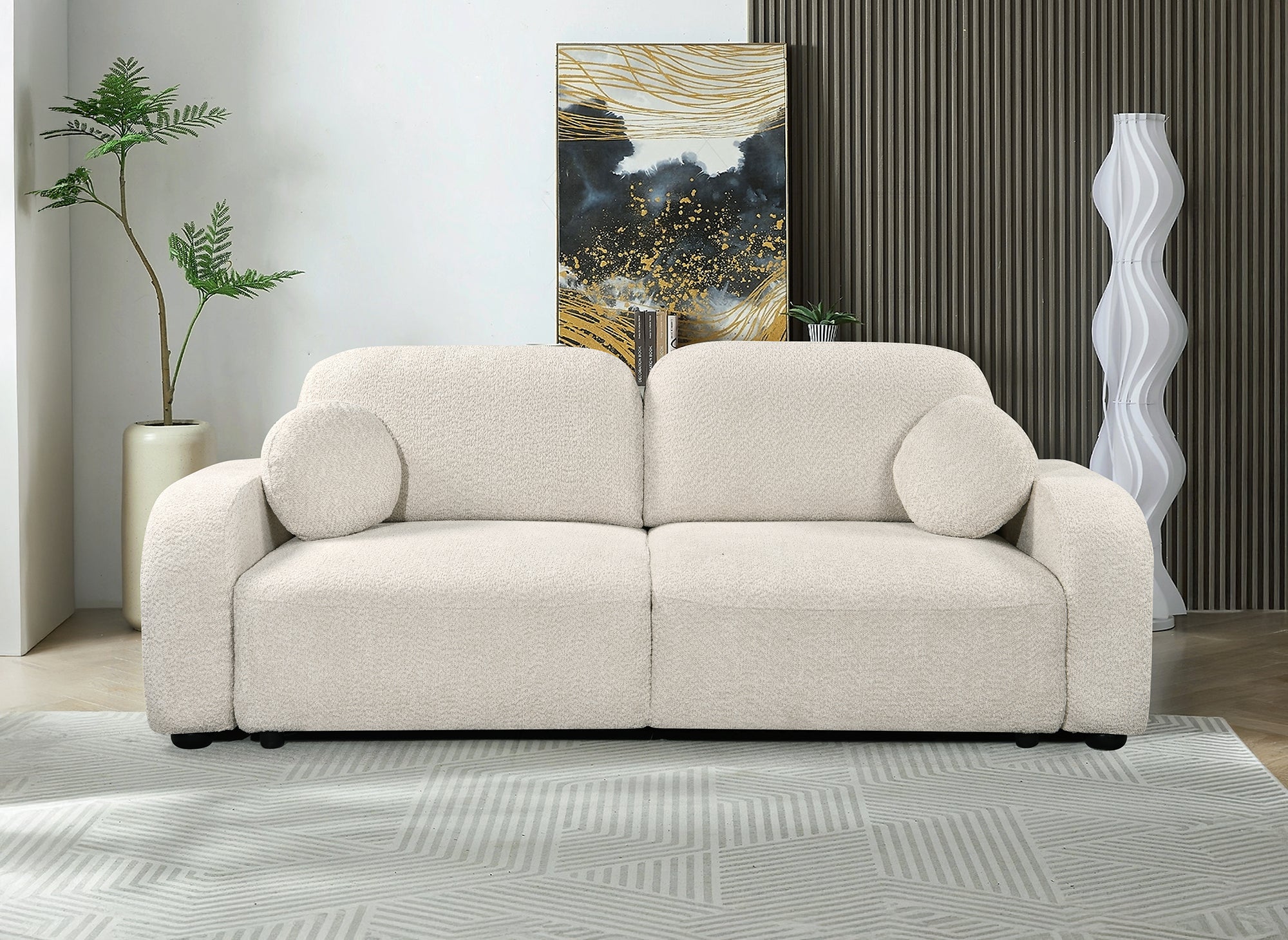 MAYORA 3-Sitzer-Umbausofa aus ecrufarbenem Bouclé-Stoff