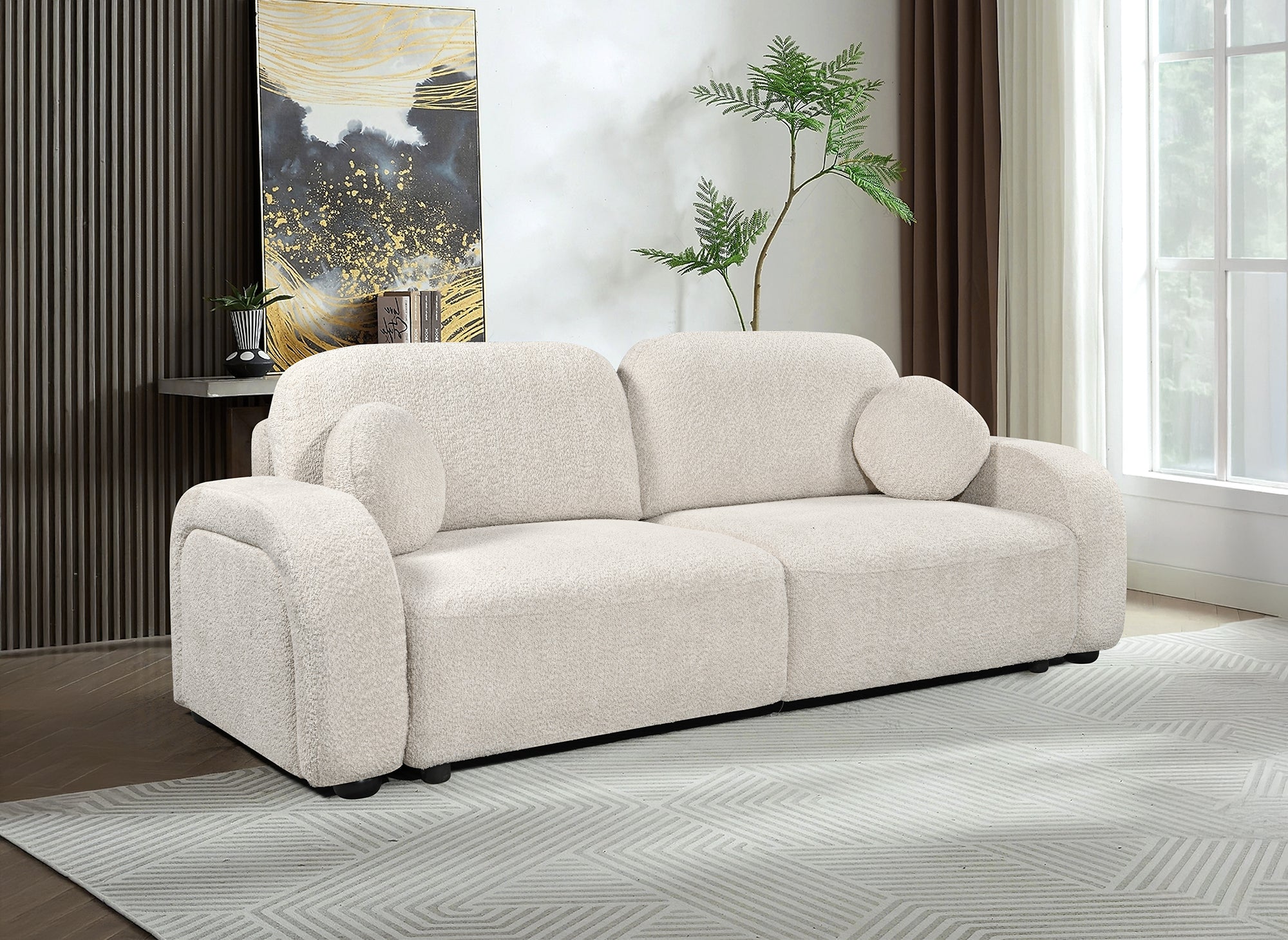 MAYORA 3-Sitzer-Umbausofa aus ecrufarbenem Bouclé-Stoff