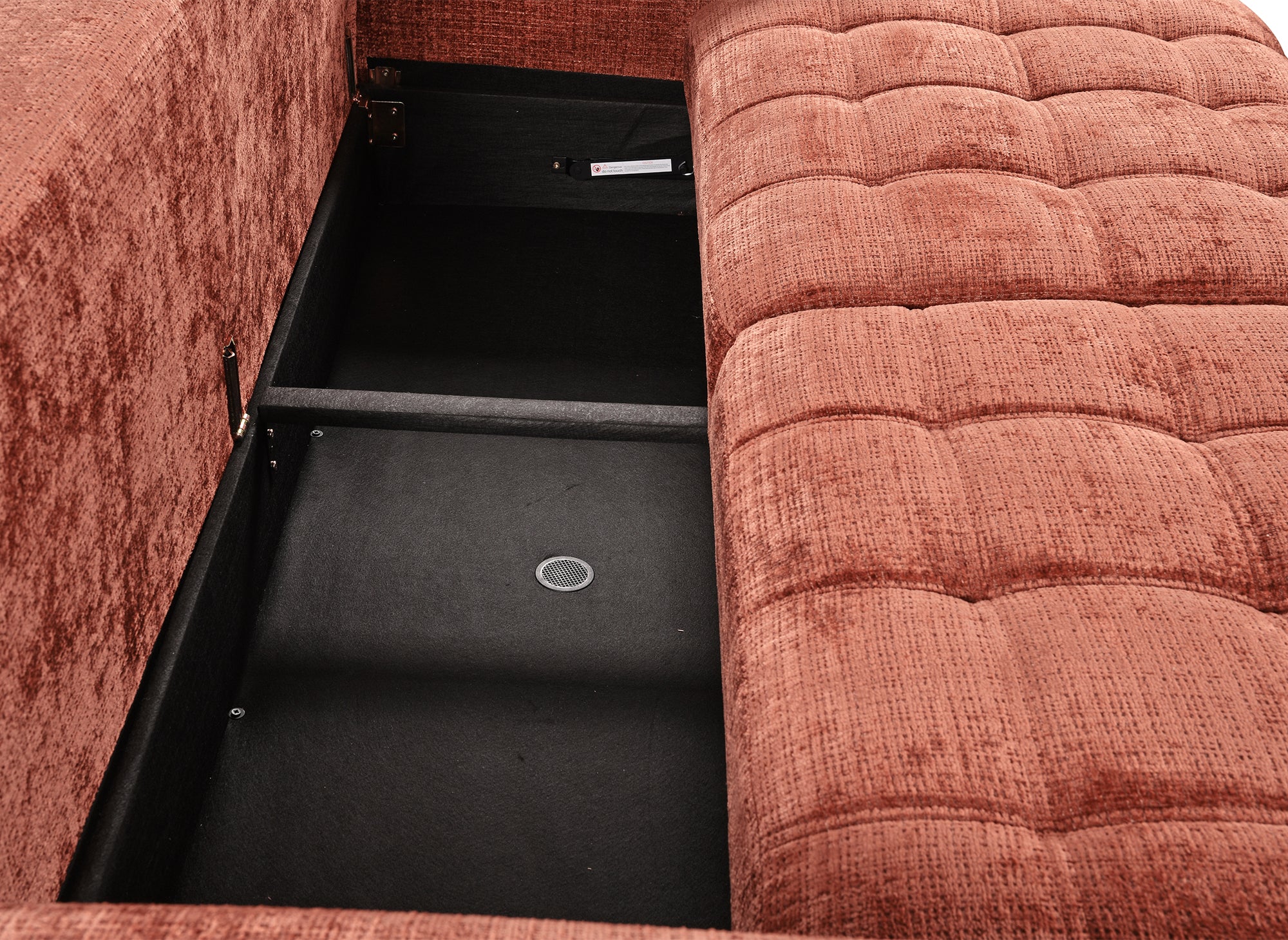 RALYA 3-Sitzer-Schlafsofa mit Stauraum aus terrakottafarbenem, meliertem Samt