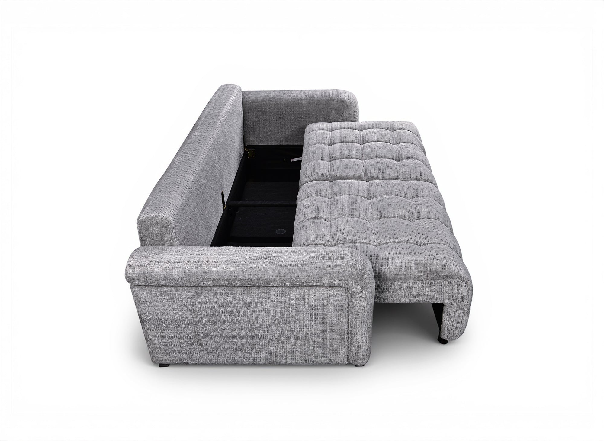 RALYA 3-Sitzer-Schlafsofa aus grau meliertem Samt mit Stauraum