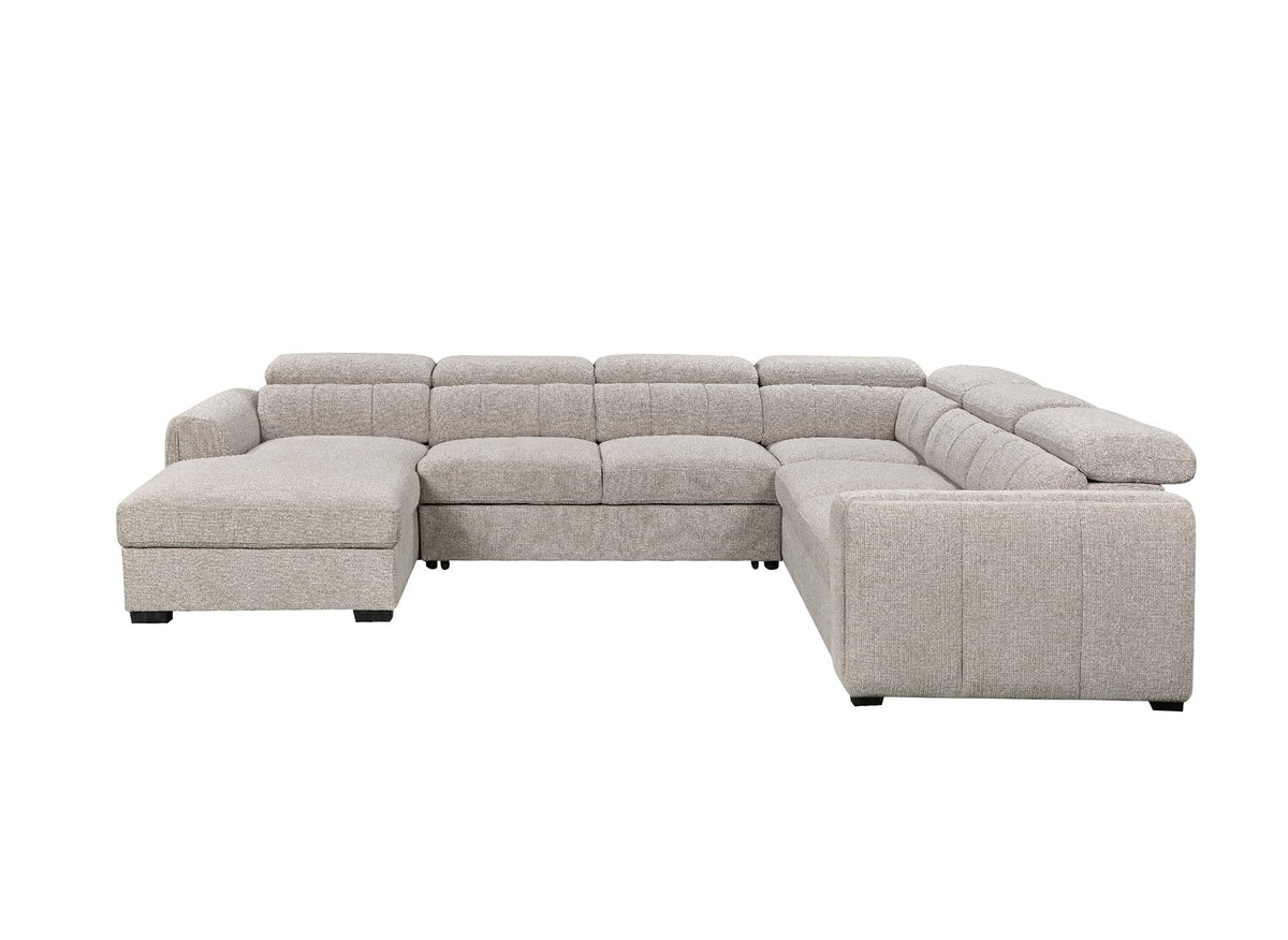Panorama-Umwandelsofa mit Truhe aus taupefarbenem Frotteestoff NAJAH – Linke Ecke