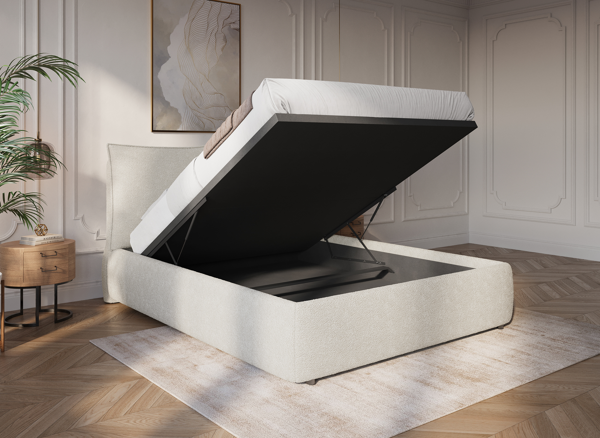 MELY Bett mit Stauraum aus Frottee, beige, 160 x 200 cm