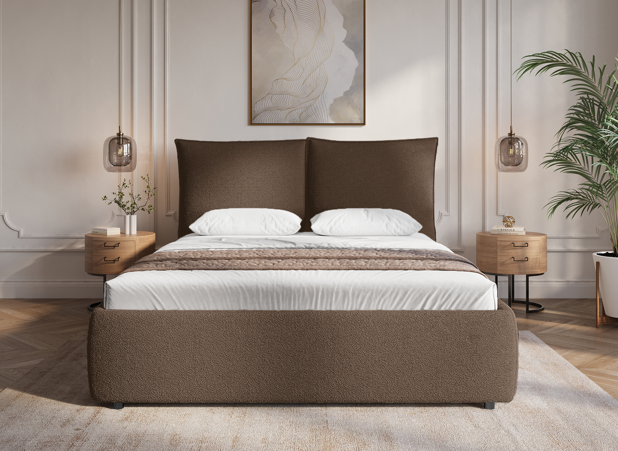 MELY Bett mit Stauraum aus Frottee, braun, 160 x 200 cm
