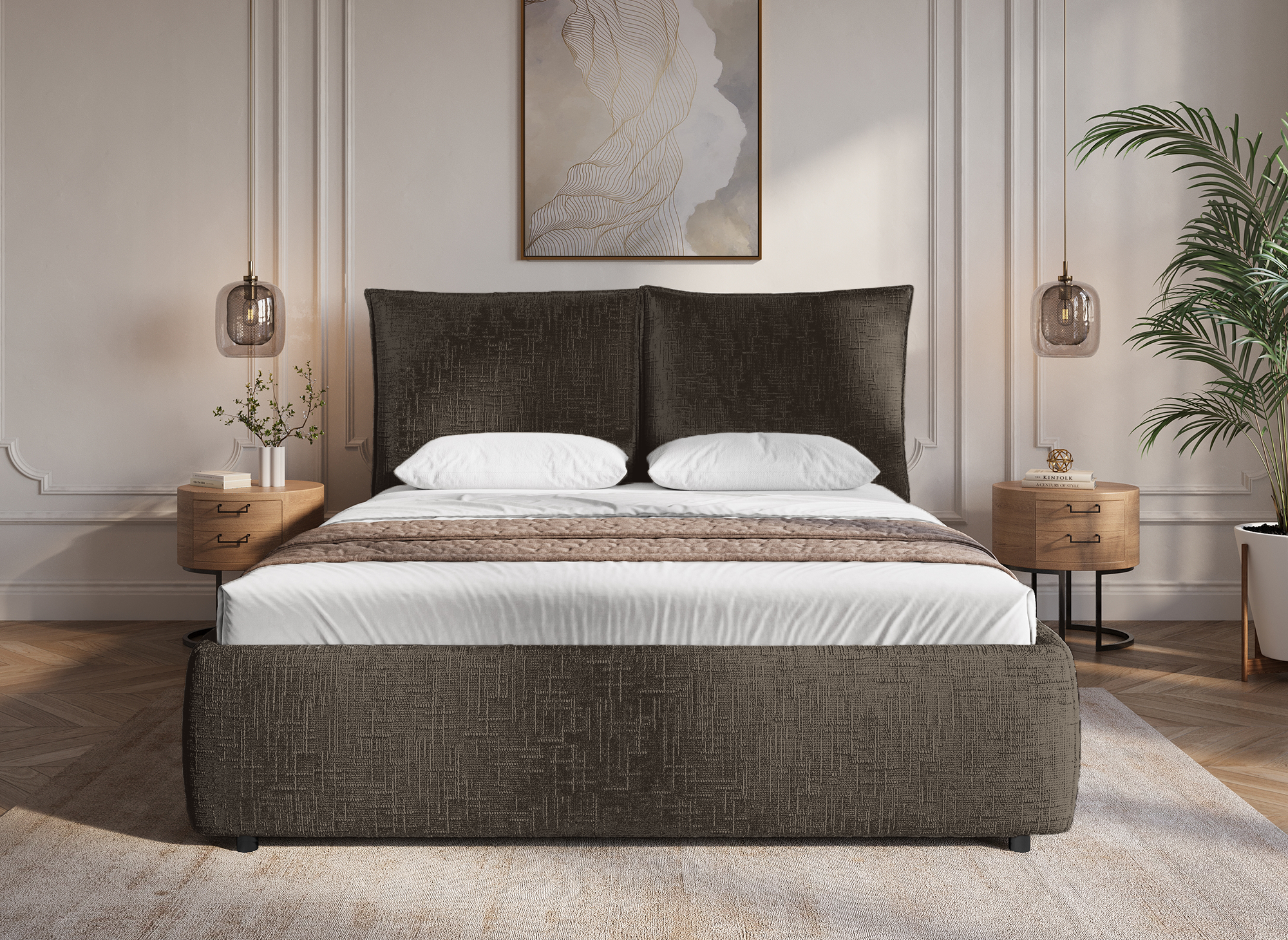 MELY Bettkasten aus braun meliertem Samt 140x190 cm