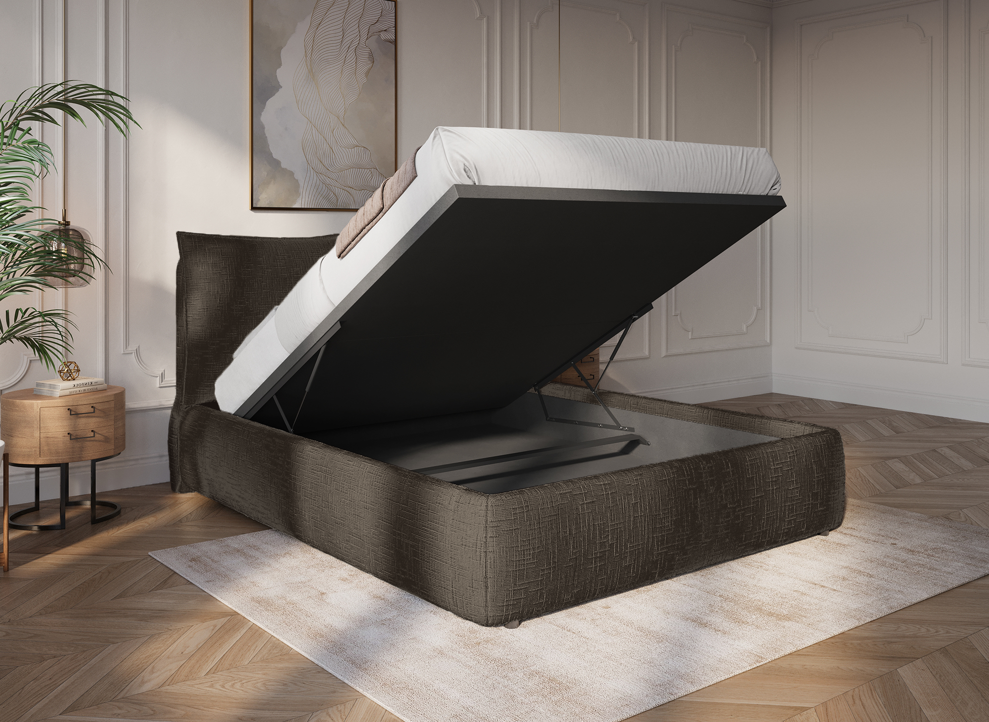 MELY Bettkasten aus braun meliertem Samt 160x200 cm