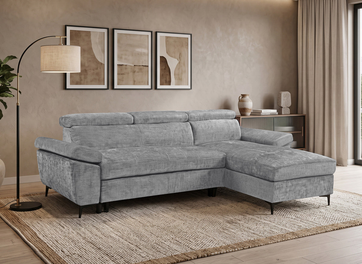 Canapé d'angle convertible en velours chiné gris foncé MONICA - Angle droit