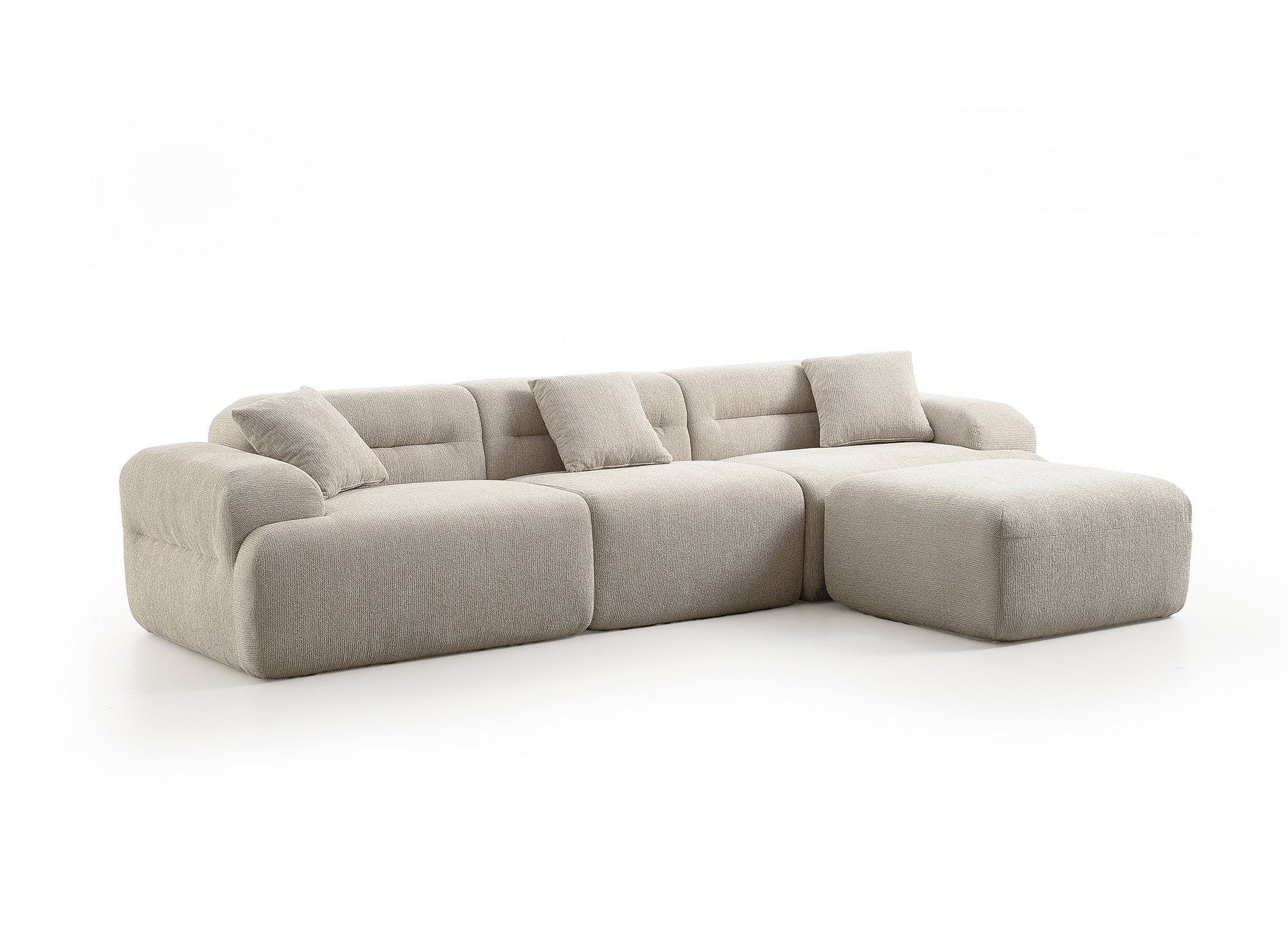 3-Sitzer-Sofa + Hocker aus beigem Strukturstoff SAKURA