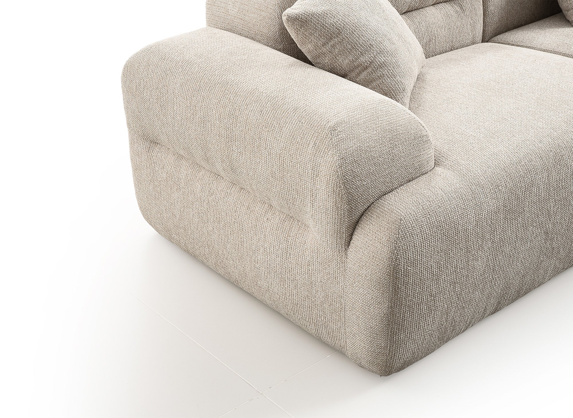 3-Sitzer-Sofa + Hocker aus beigem Strukturstoff SAKURA