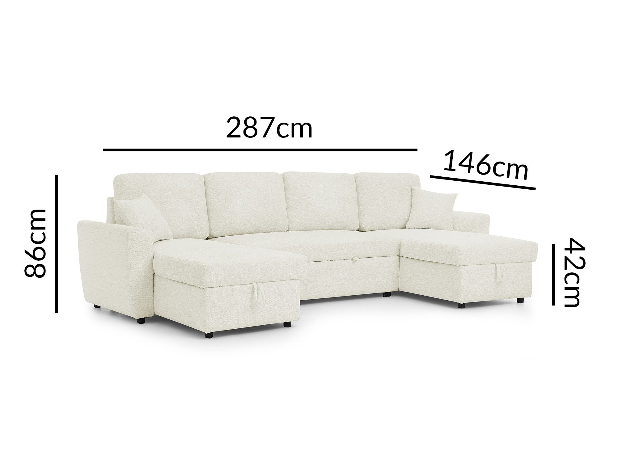 ADRYEN Panorama-Schlafsofa mit Staufächern in beigefarbenem Bouclé-Stoff
