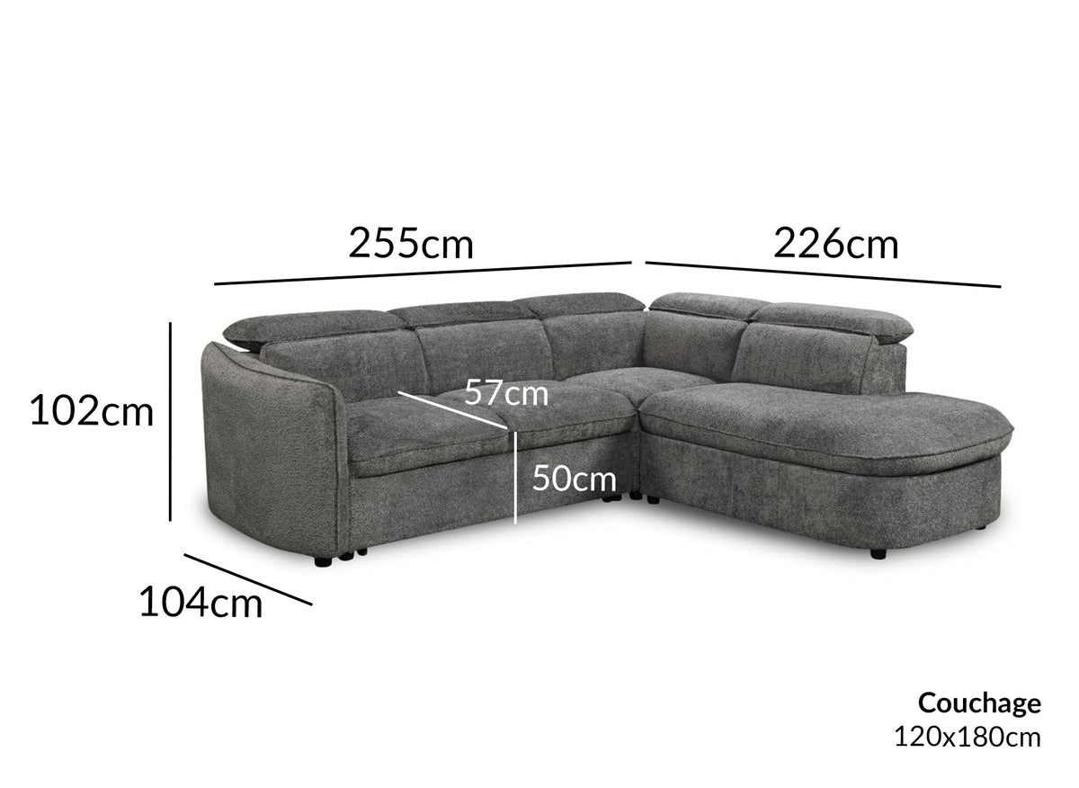 BAYA Ecksofa mit Stauraum in grauem Bouclé-Stoff – rechte Ecke