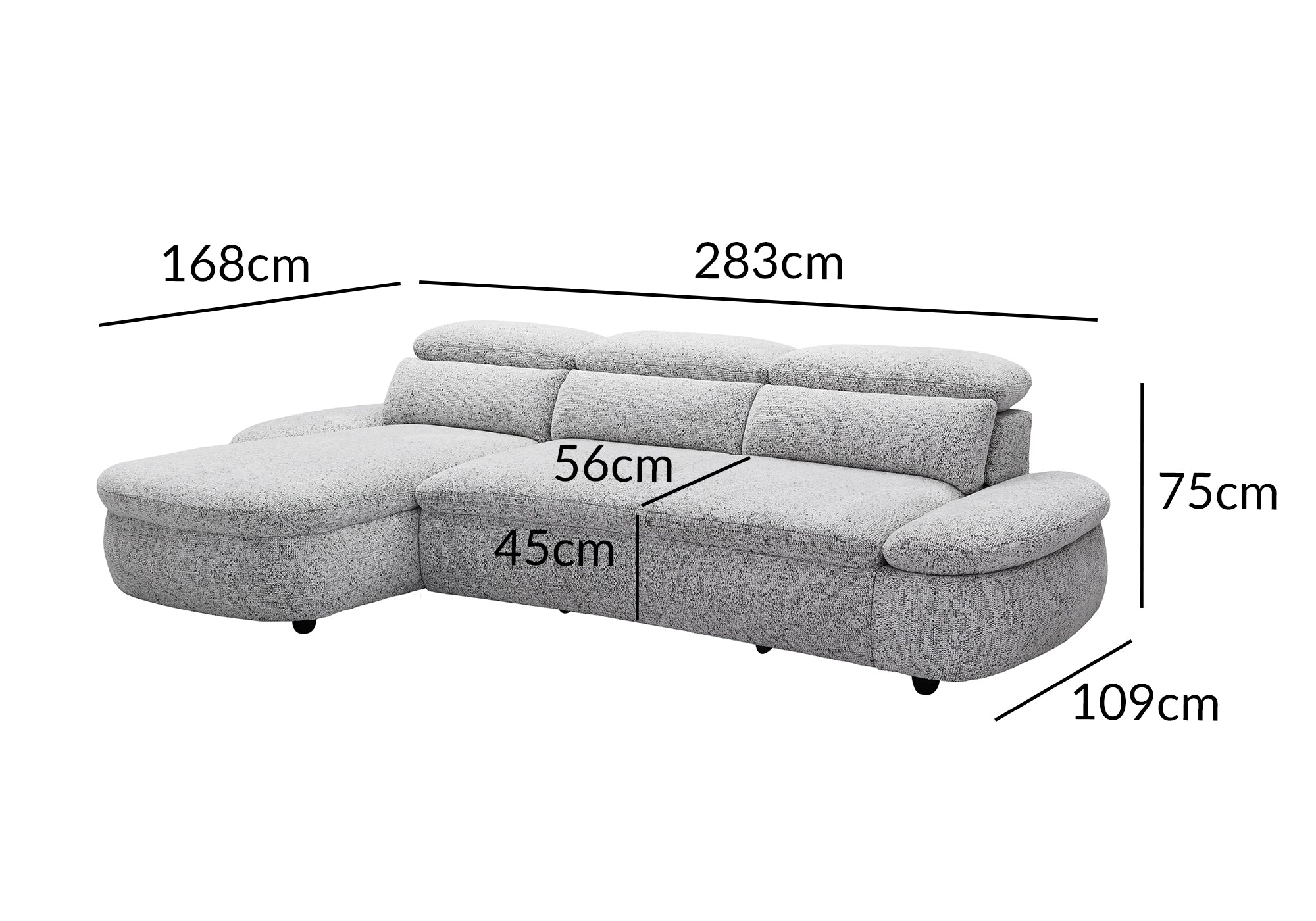 Elektrisches Relax-Ecksofa aus grauem Frotteestoff CLEMENT – Linke Ecke