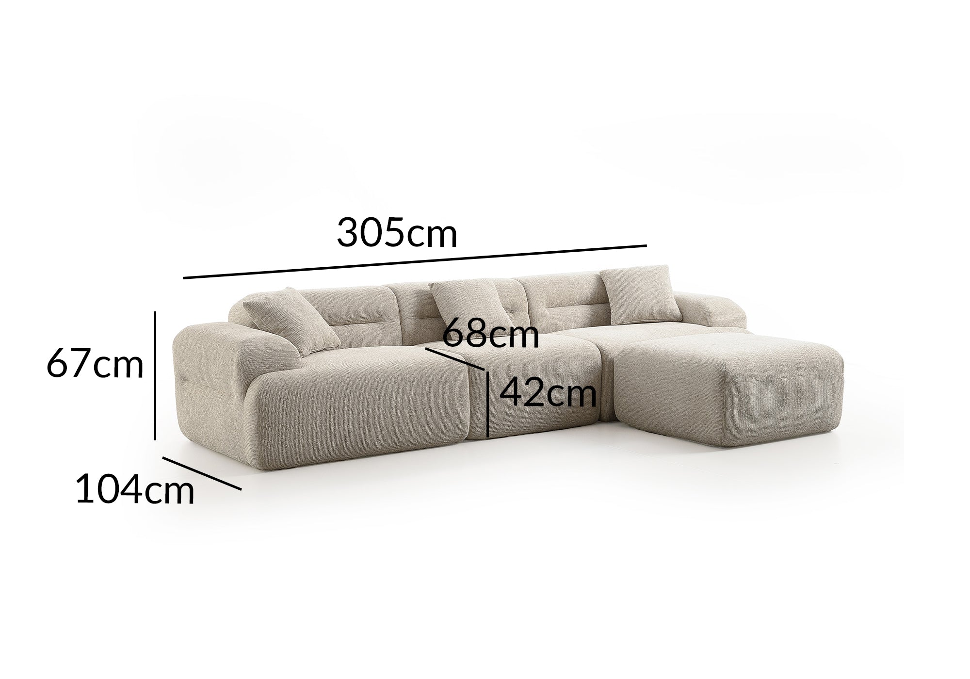 3-Sitzer-Sofa + Hocker aus beigem Strukturstoff SAKURA