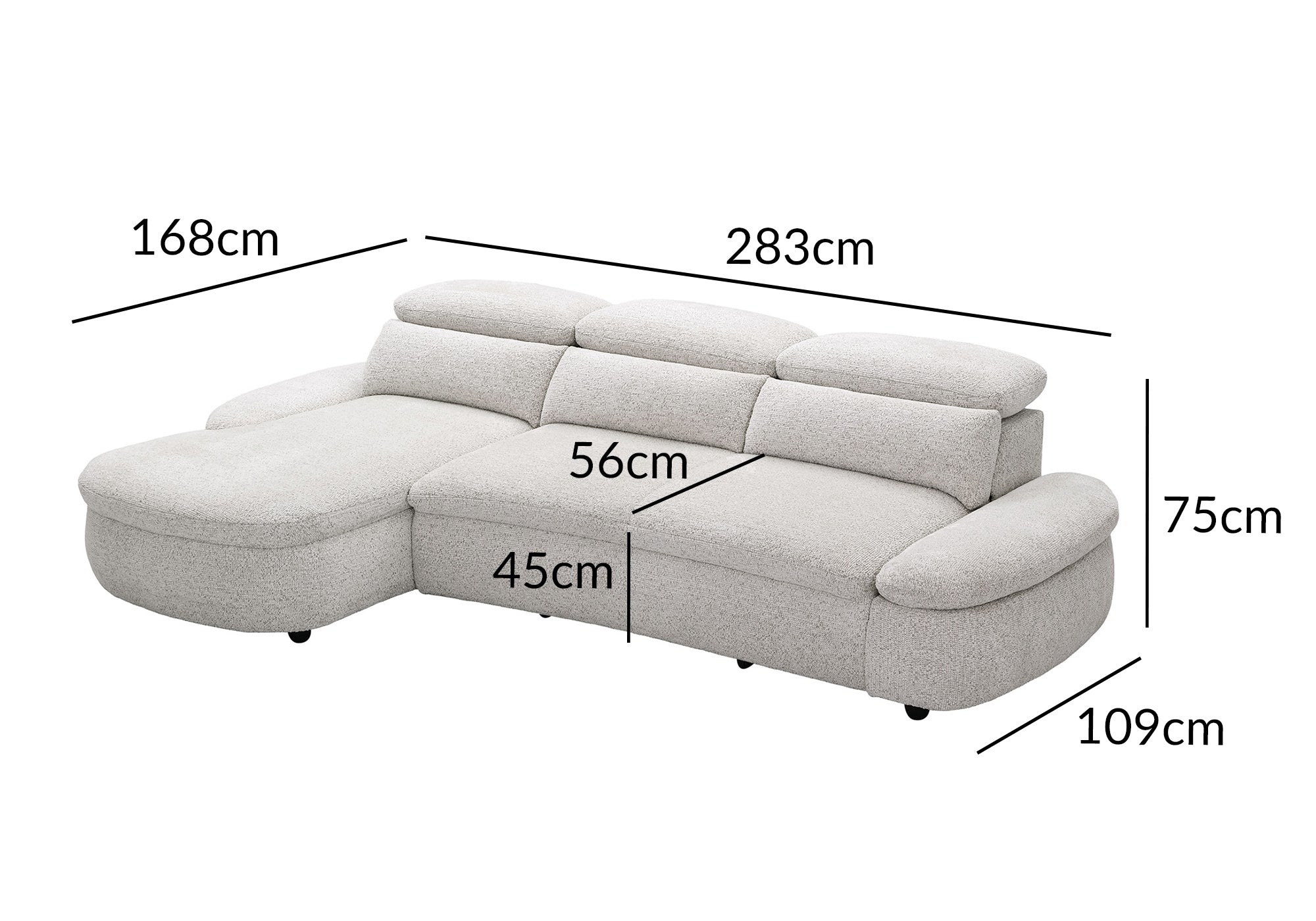 Elektrisches Relax-Ecksofa aus beigem Frotteestoff CLEMENT – Linke Ecke
